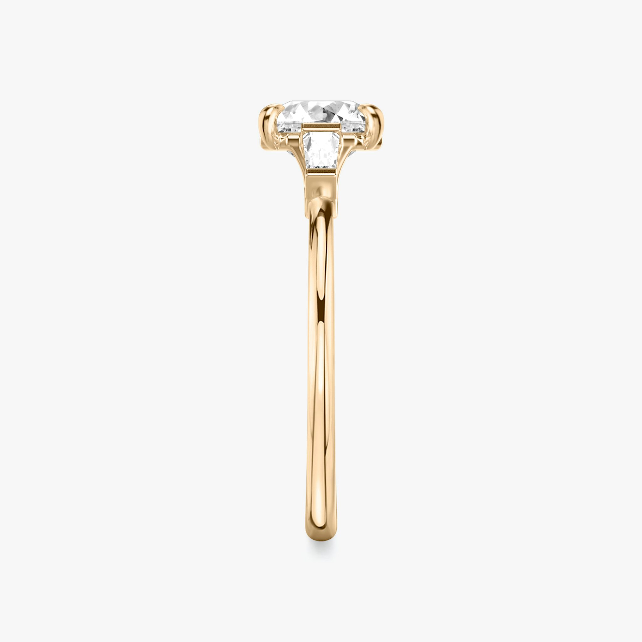 The Three Stone | Asscher | 14k | Rose Gold | bandAccent: Plain | sideStoneCarat: 0.10ct | sideStoneShape: Tapered Baguette | diamondOrientation: vertical | caratWeight: other