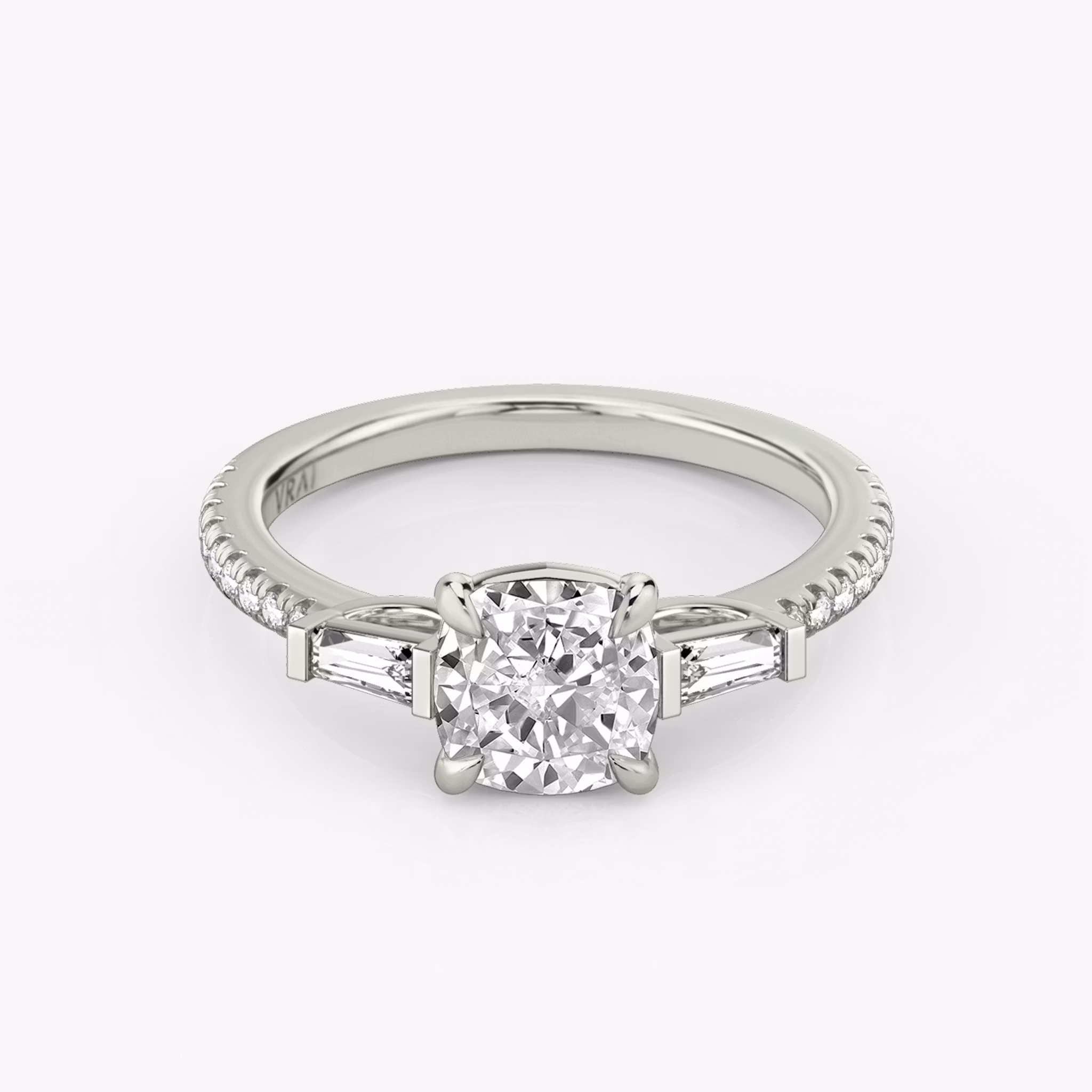 Three Stone Cushion | Platinum