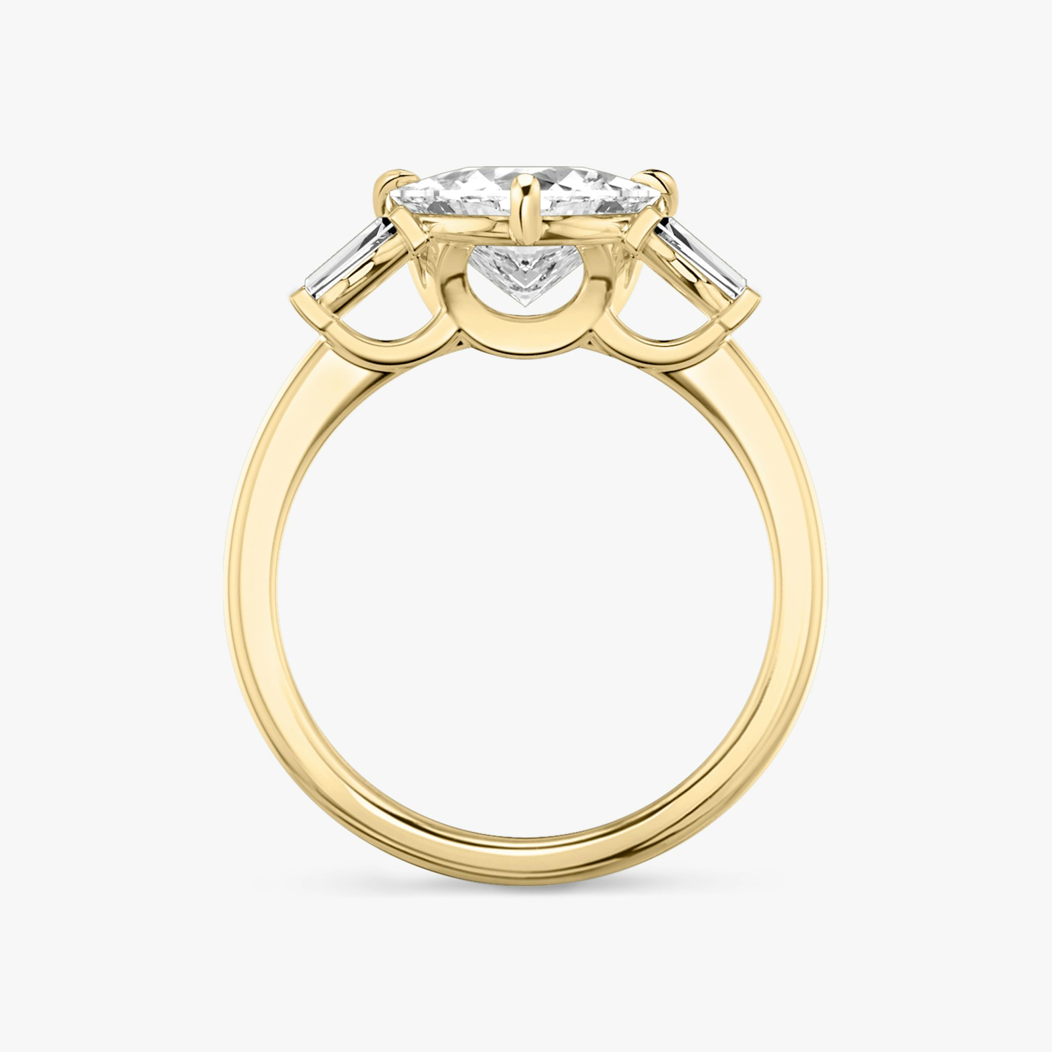 The Three Stone | Trillion | 18k | Yellow Gold | bandAccent: Plain | sideStoneCarat: 0.10ct | sideStoneShape: Tapered Baguette | diamondOrientation: vertical | caratWeight: other