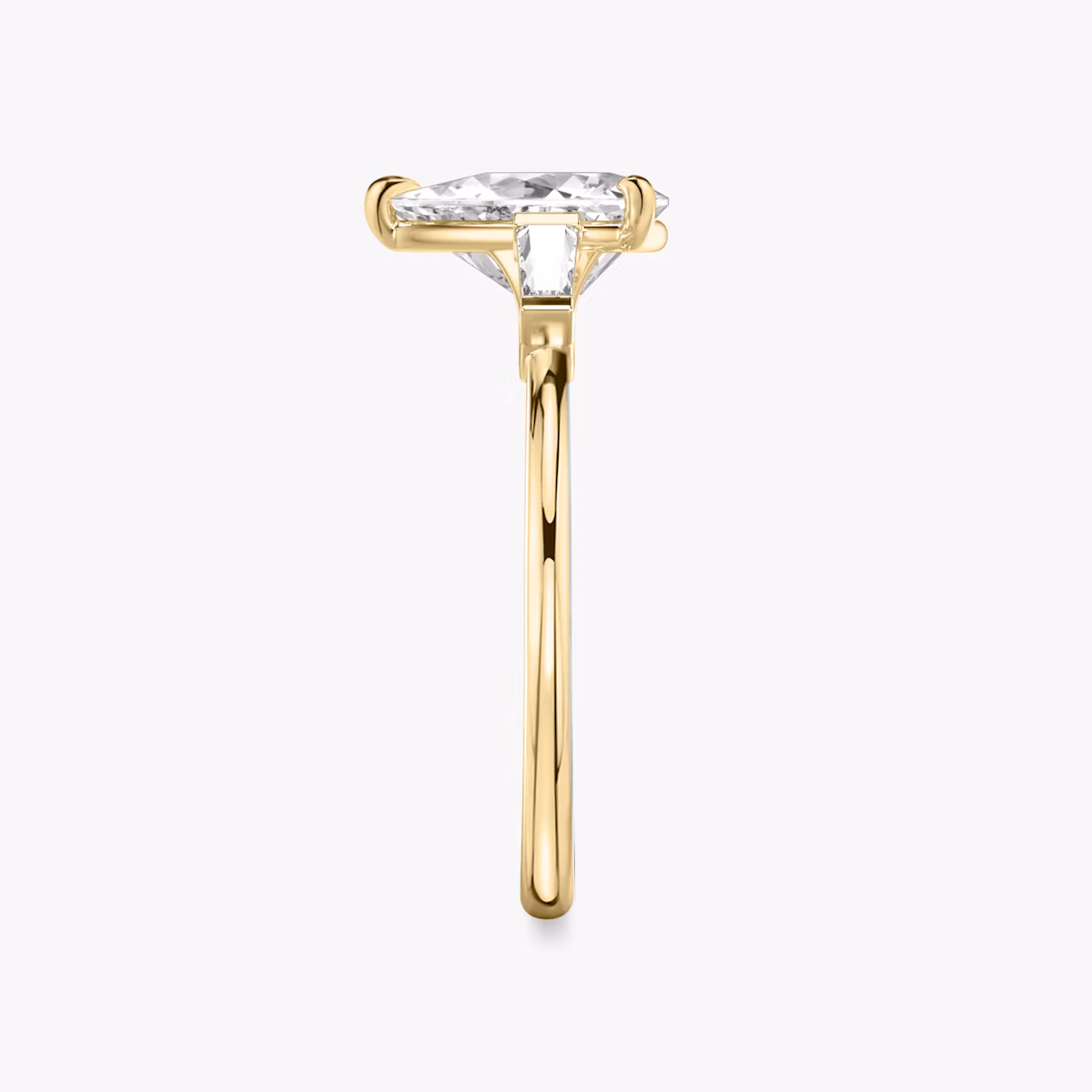 The Three Stone | Trillion | 18k | Yellow Gold | bandAccent: Plain | sideStoneCarat: 0.10ct | sideStoneShape: Tapered Baguette | diamondOrientation: vertical | caratWeight: other
