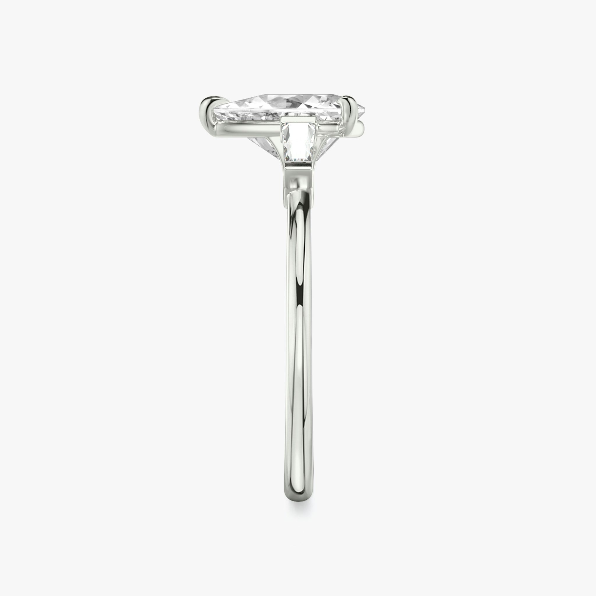 The Three Stone | Trillion | 18k | White Gold | bandAccent: Plain | sideStoneCarat: 0.10ct | sideStoneShape: Tapered Baguette | diamondOrientation: vertical | caratWeight: other