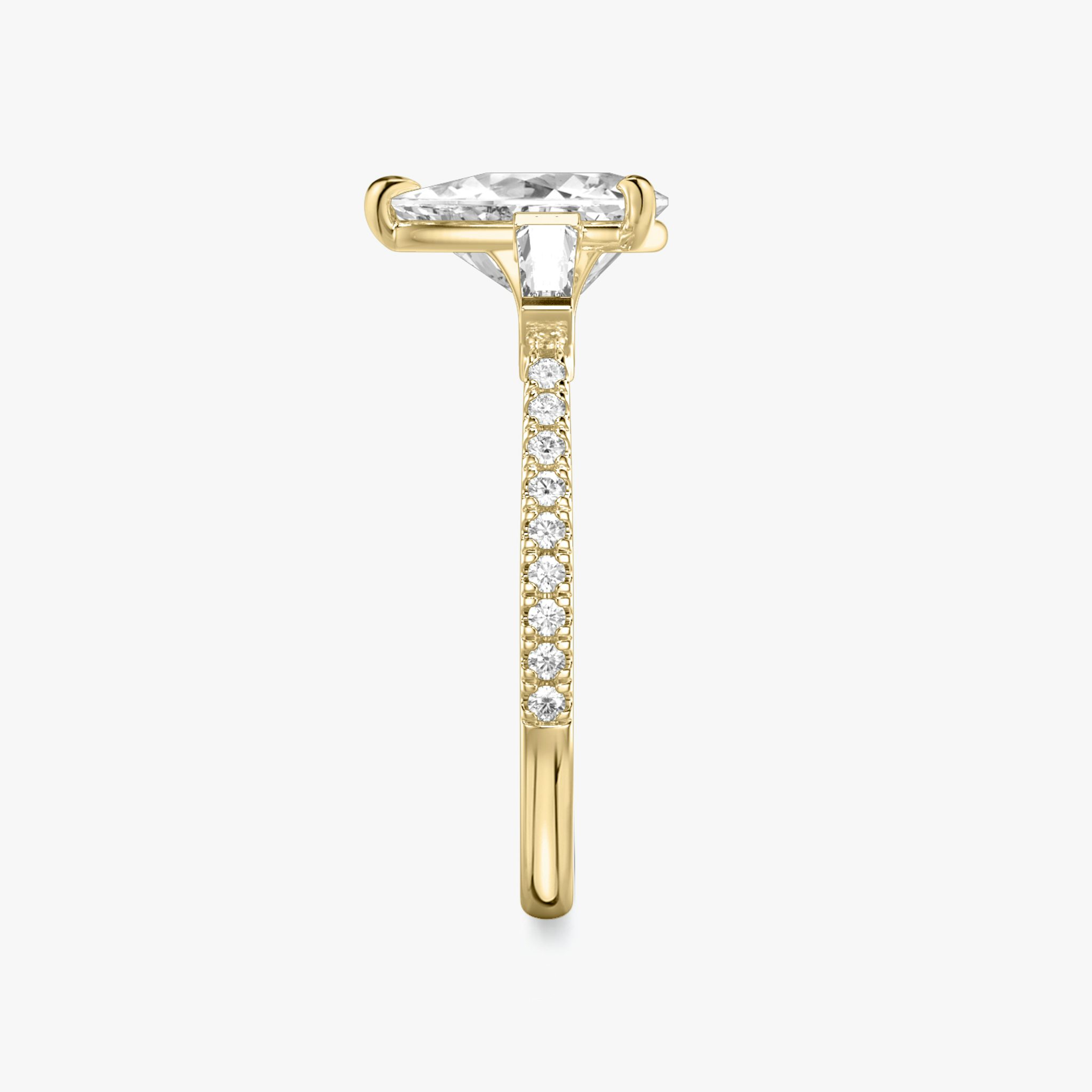 The Three Stone | Trillion | 18k | Yellow Gold | bandAccent: Pavé | sideStoneCarat: 0.10ct | sideStoneShape: Tapered Baguette | diamondOrientation: vertical | caratWeight: other