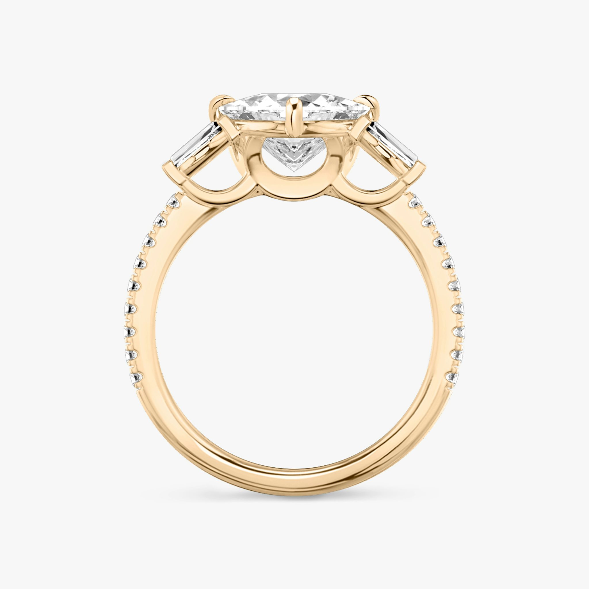 Three Stone | Trillant | 14k | Roségold | bandAccent: Mit Pavé-Besatz | sideStoneCarat: 0.10ct | sideStoneShape: Konisches Baguette | diamondOrientation: vertical | caratWeight: other