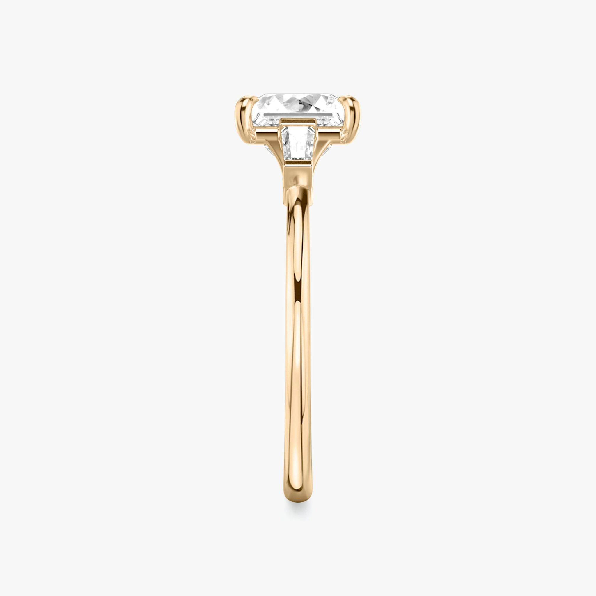 The Three Stone | Princess | 14k | Rose Gold | bandAccent: Plain | sideStoneCarat: 0.10ct | sideStoneShape: Tapered Baguette | diamondOrientation: vertical | caratWeight: other