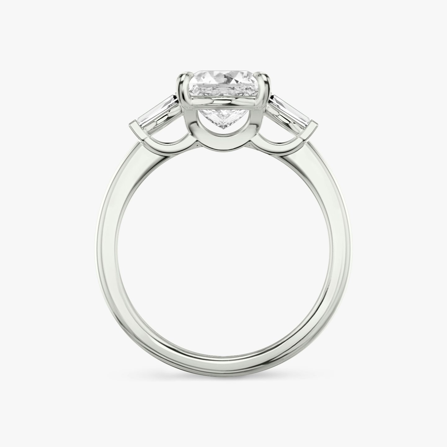 The Three Stone | Princess | 18k | White Gold | bandAccent: Plain | sideStoneCarat: 0.10ct | sideStoneShape: Tapered Baguette | diamondOrientation: vertical | caratWeight: other
