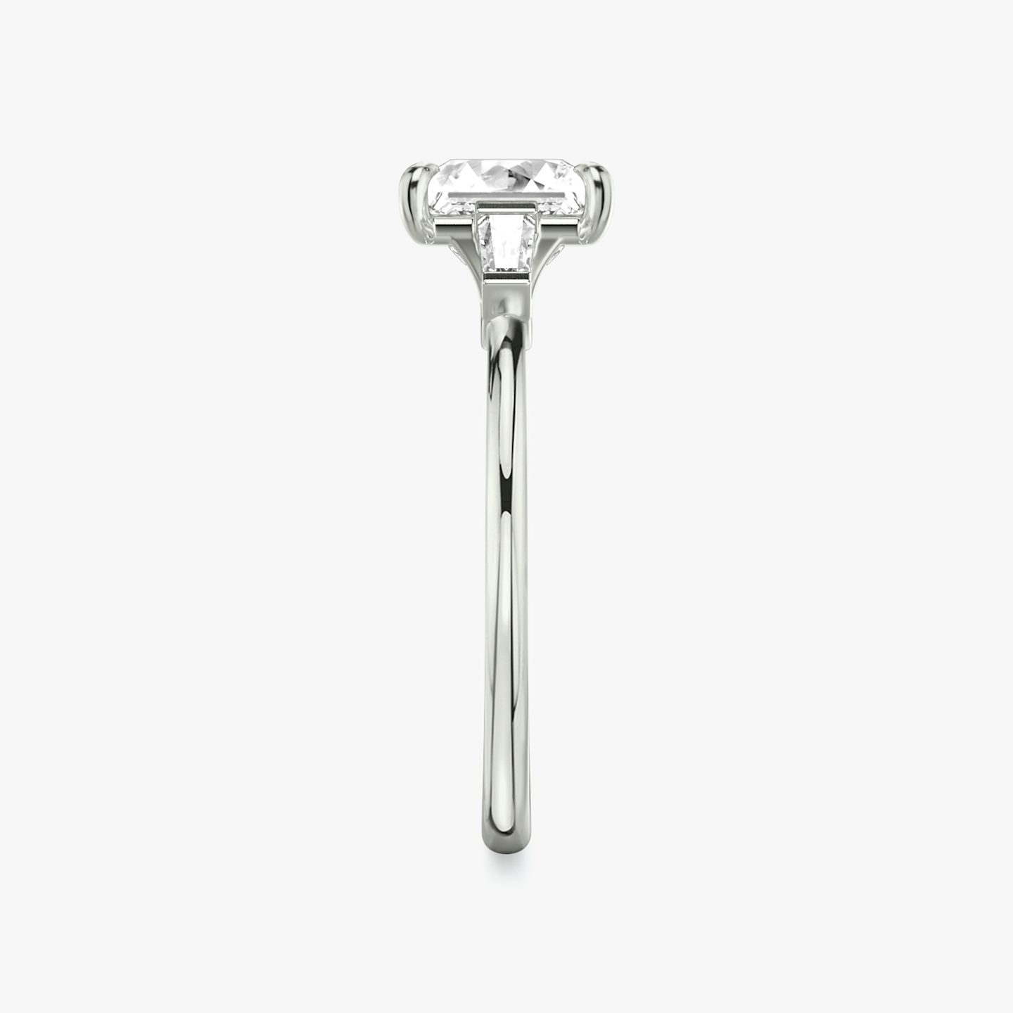The Three Stone | Princess | 18k | White Gold | bandAccent: Plain | sideStoneCarat: 0.10ct | sideStoneShape: Tapered Baguette | diamondOrientation: vertical | caratWeight: other