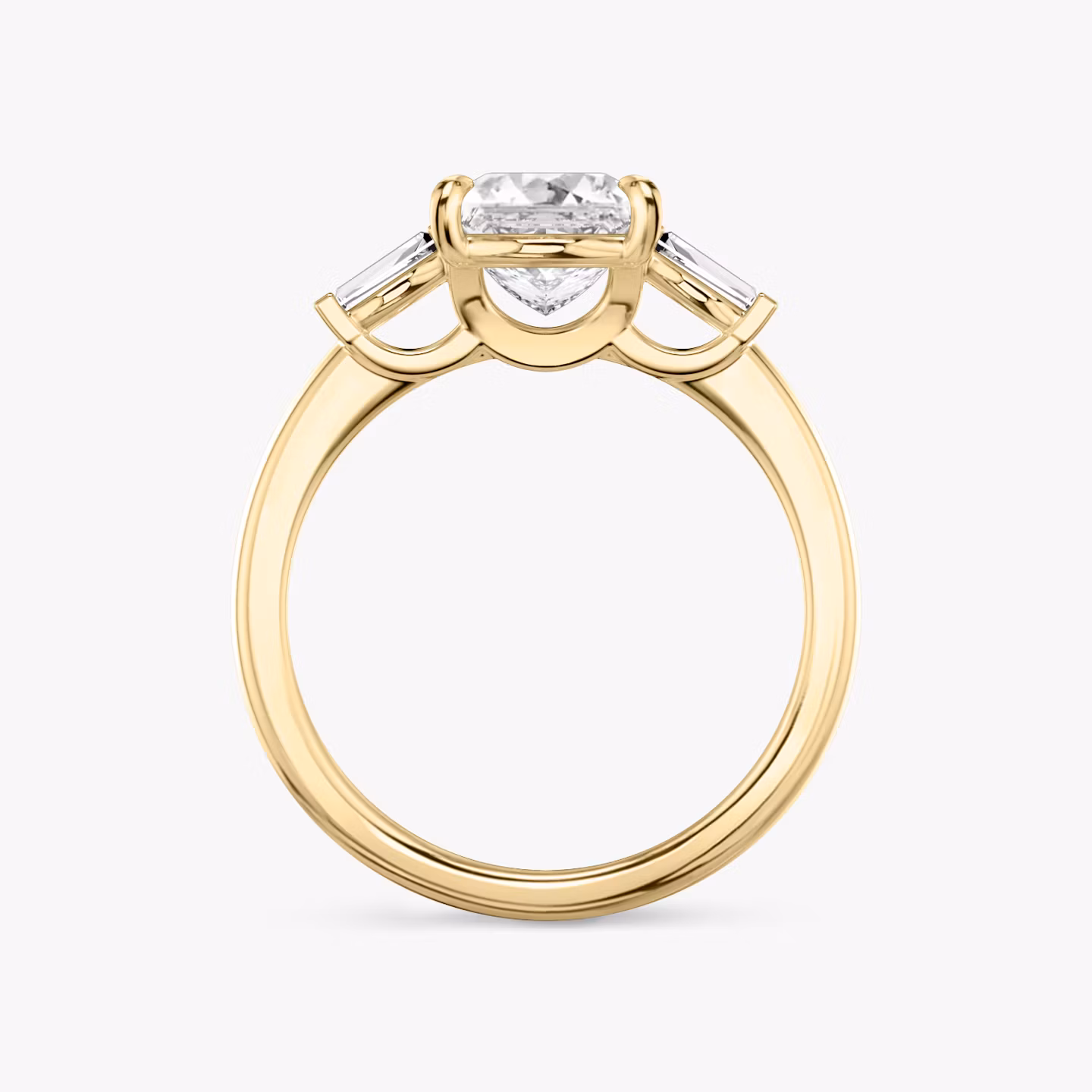The Three Stone | Princess | 18k | Yellow Gold | bandAccent: Plain | sideStoneCarat: 0.10ct | sideStoneShape: Tapered Baguette | diamondOrientation: vertical | caratWeight: other