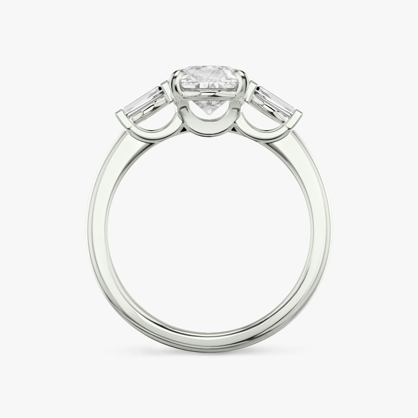 The Three Stone | Pear | Platinum | bandAccent: Plain | sideStoneCarat: 0.10ct | sideStoneShape: Tapered Baguette | diamondOrientation: vertical | caratWeight: other