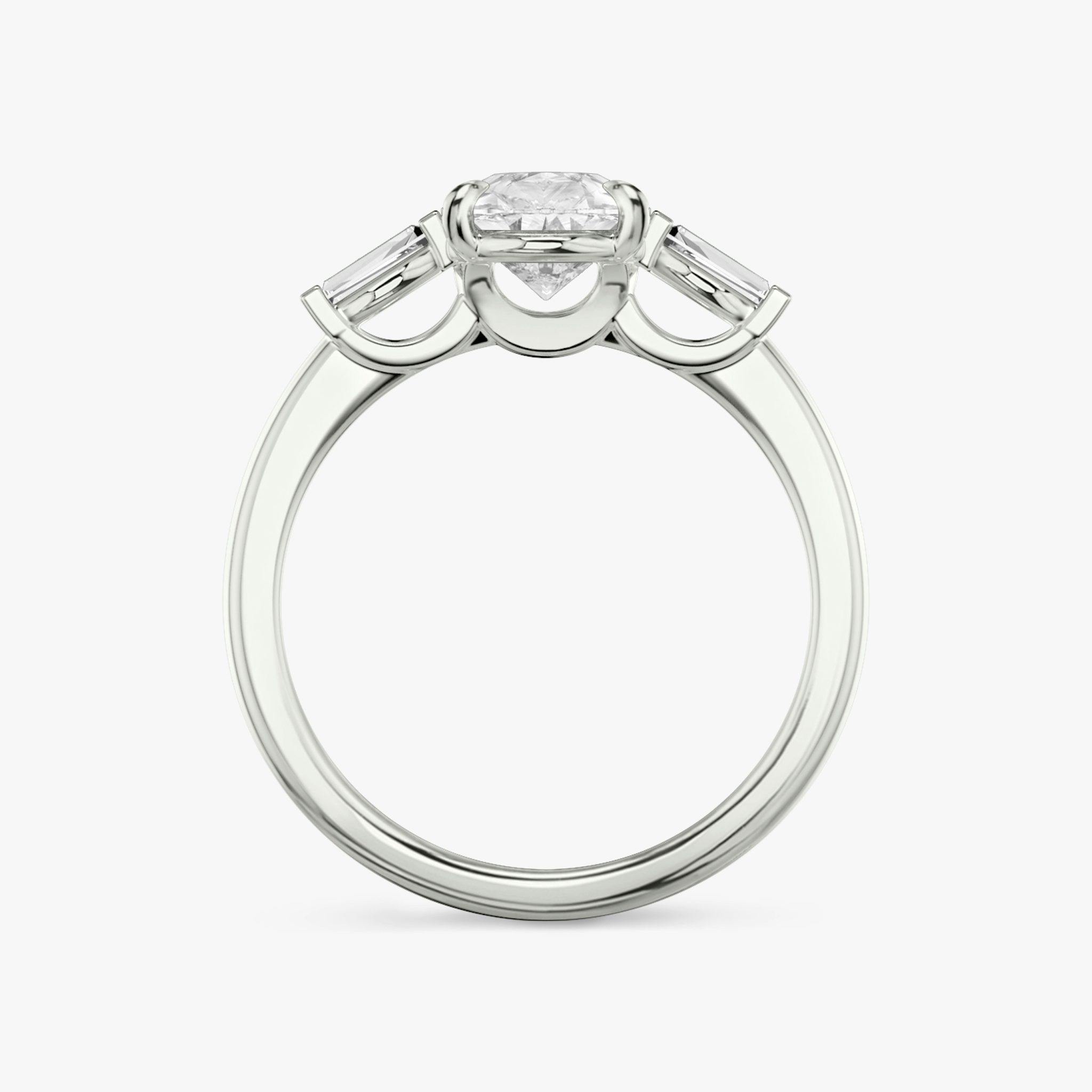 The Three Stone | Pear | Platinum | bandAccent: Plain | sideStoneCarat: 0.10ct | sideStoneShape: Tapered Baguette | diamondOrientation: vertical | caratWeight: other