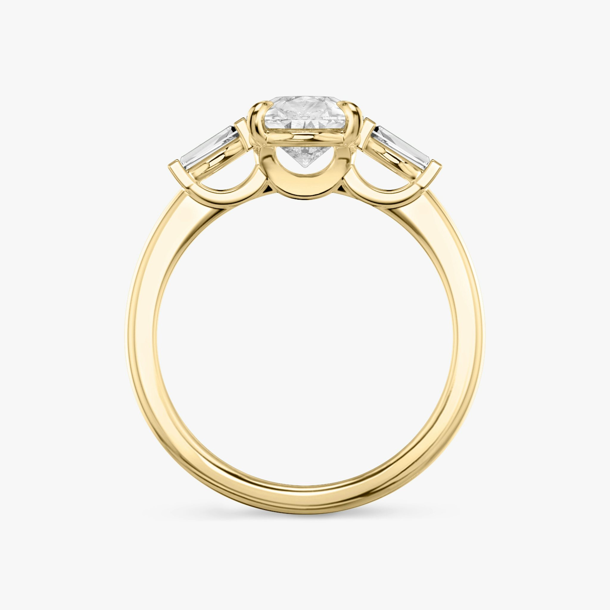 The Three Stone | Pear | 18k | Yellow Gold | bandAccent: Plain | sideStoneCarat: 0.10ct | sideStoneShape: Tapered Baguette | diamondOrientation: vertical | caratWeight: other