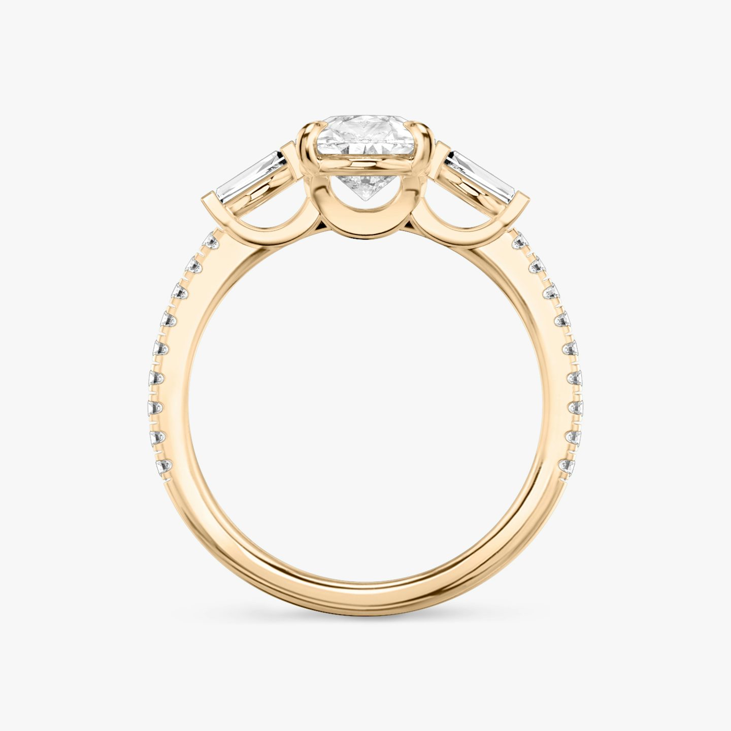 Three Stone | Tropfen | 14k | Roségold | bandAccent: Mit Pavé-Besatz | sideStoneCarat: 0.10ct | sideStoneShape: Konisches Baguette | diamondOrientation: vertical | caratWeight: other