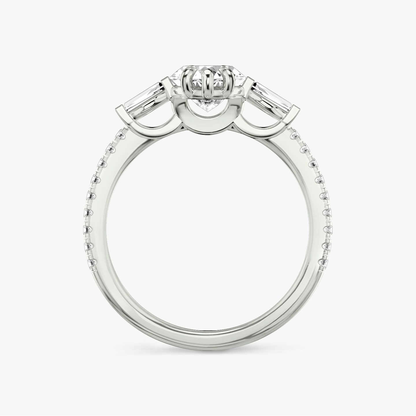 The Three Stone | Marquise | Platinum | bandAccent: Pavé | sideStoneCarat: 0.10ct | sideStoneShape: Tapered Baguette | diamondOrientation: vertical | caratWeight: other