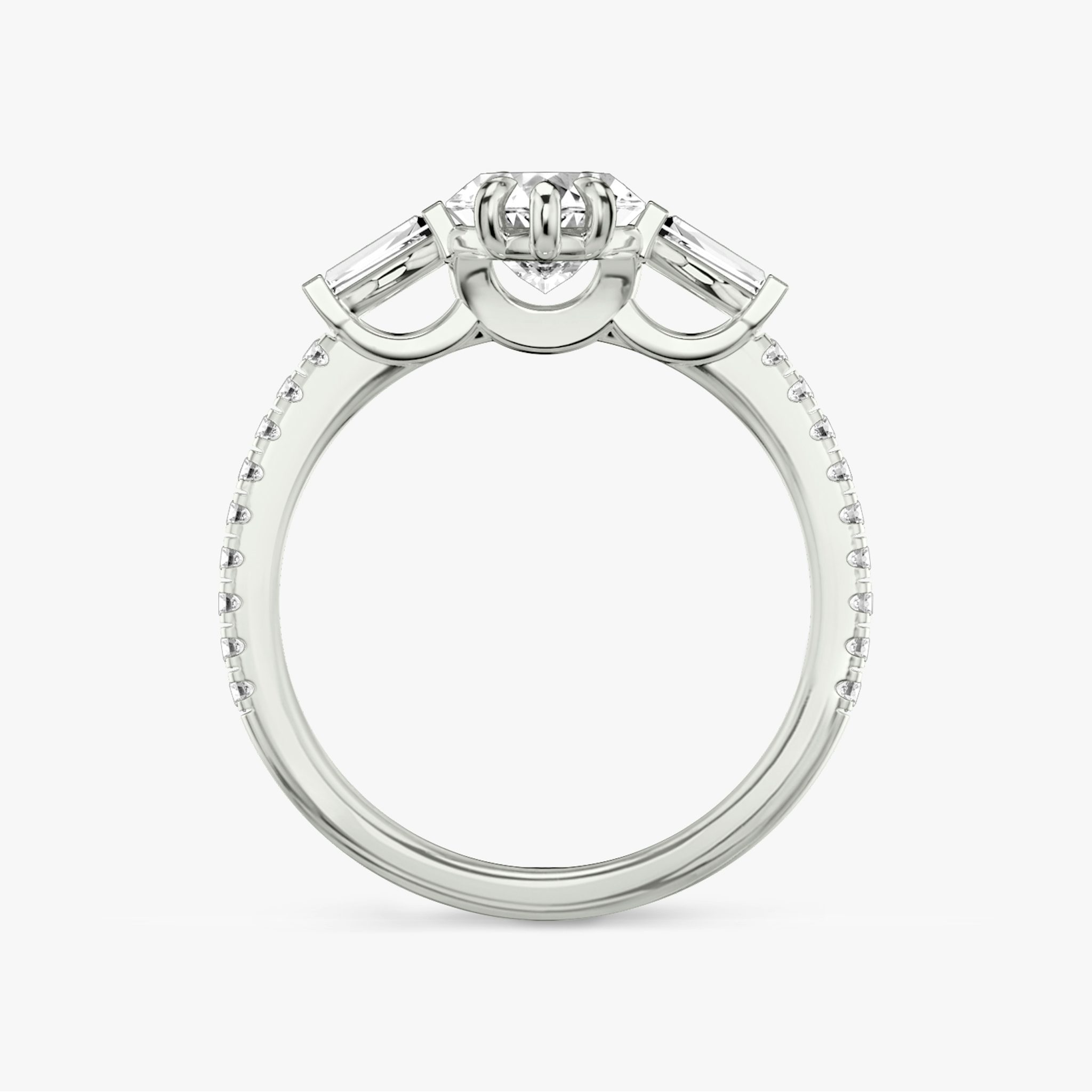The Three Stone | Marquise | Platinum | bandAccent: Pavé | sideStoneCarat: 0.10ct | sideStoneShape: Tapered Baguette | diamondOrientation: vertical | caratWeight: other