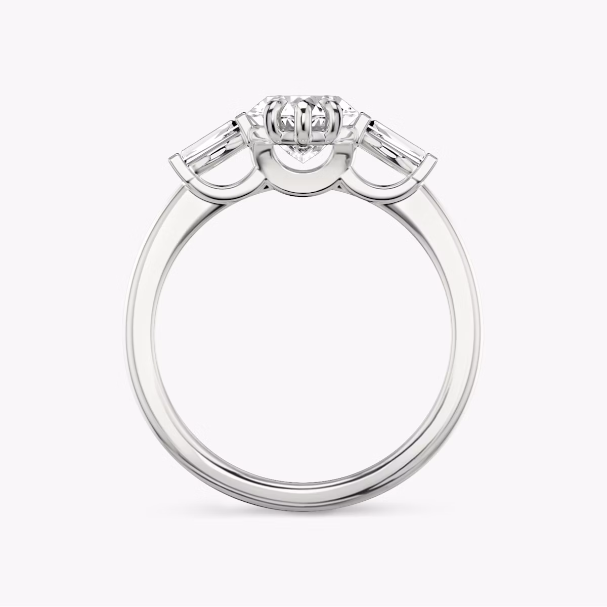 The Three Stone | Marquise | 18k | White Gold | bandAccent: Plain | sideStoneCarat: 0.10ct | sideStoneShape: Tapered Baguette | diamondOrientation: vertical | caratWeight: other