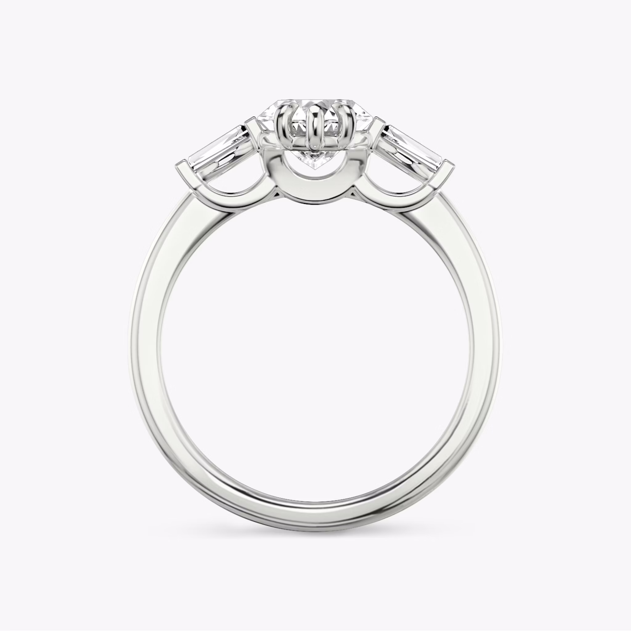 The Three Stone | Marquise | 18k | White Gold | bandAccent: Plain | sideStoneCarat: 0.10ct | sideStoneShape: Tapered Baguette | diamondOrientation: vertical | caratWeight: other