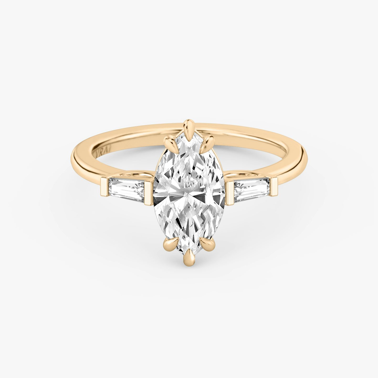 Three Stone | Marquise | 14k | Roségold | bandAccent: Ohne Pavé-Besatz | sideStoneCarat: 0.10ct | sideStoneShape: Konisches Baguette | diamondOrientation: vertical | caratWeight: other