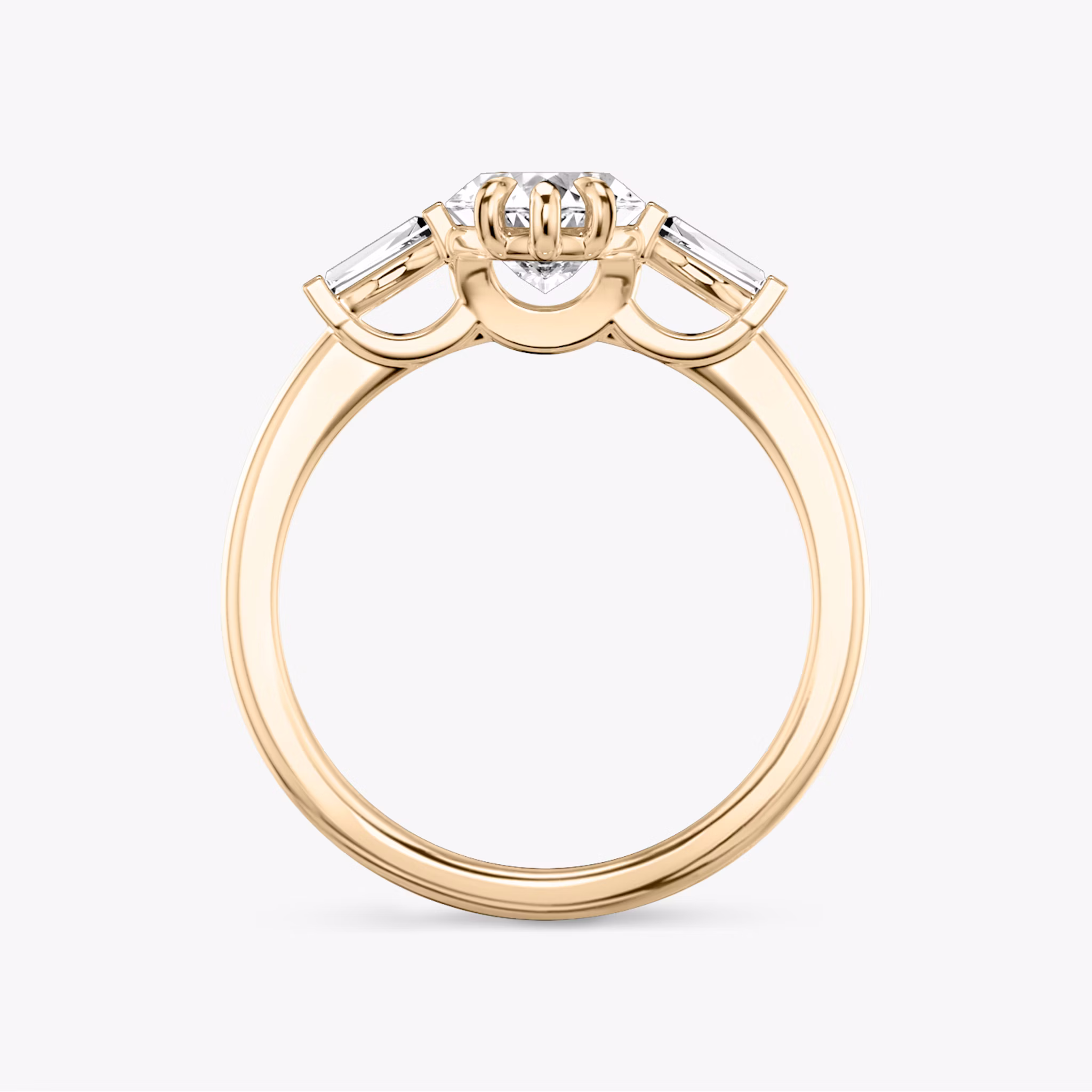 The Three Stone | Marquise | 14k | Rose Gold | bandAccent: Plain | sideStoneCarat: 0.10ct | sideStoneShape: Tapered Baguette | diamondOrientation: vertical | caratWeight: other