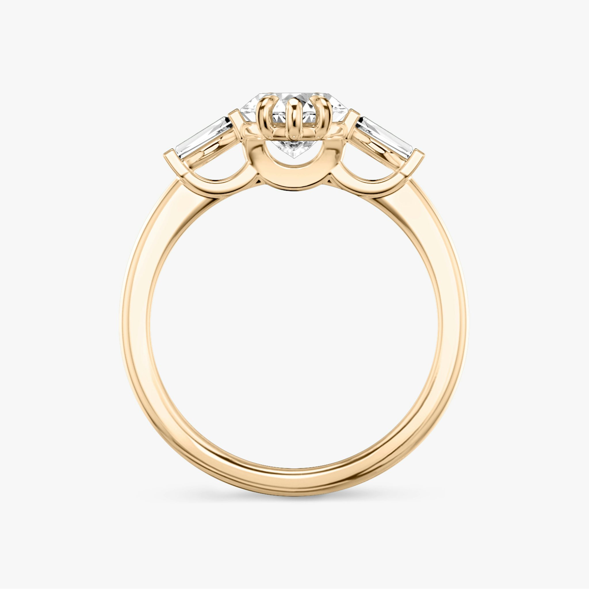 The Three Stone | Marquise | 14k | Rose Gold | bandAccent: Plain | sideStoneCarat: 0.10ct | sideStoneShape: Tapered Baguette | diamondOrientation: vertical | caratWeight: other