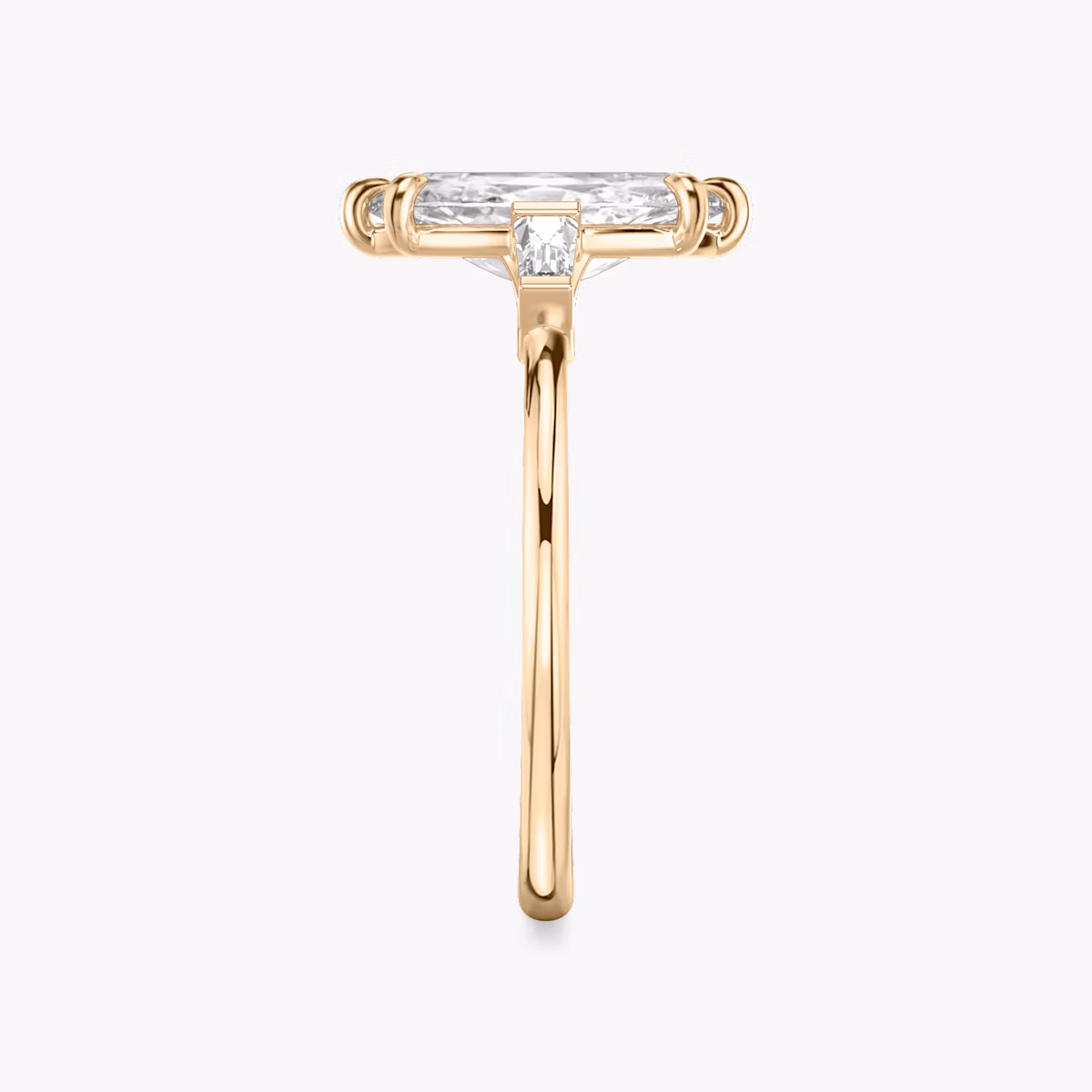 The Three Stone | Marquise | 14k | Rose Gold | bandAccent: Plain | sideStoneCarat: 0.10ct | sideStoneShape: Tapered Baguette | diamondOrientation: vertical | caratWeight: other