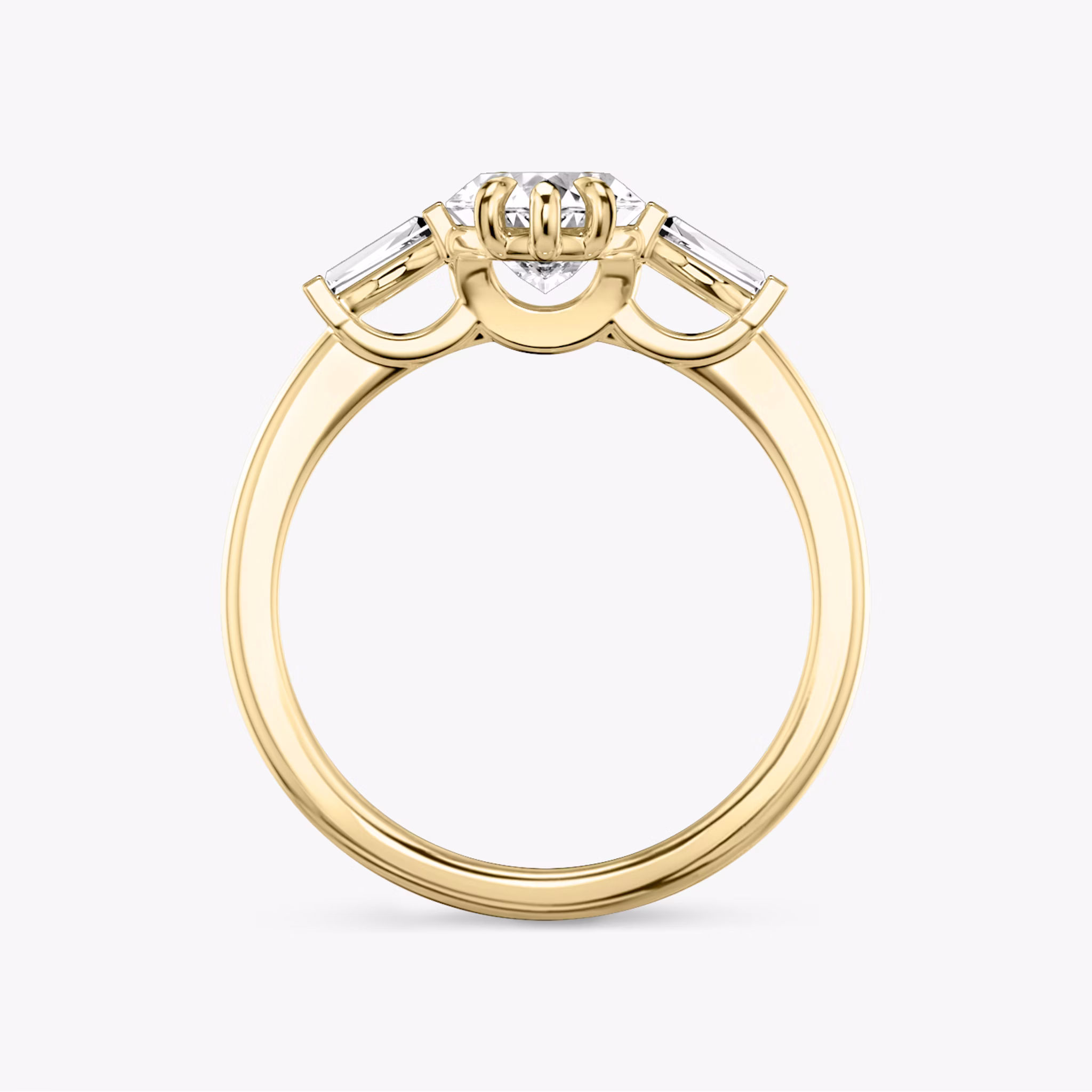 The Three Stone | Marquise | 18k | Yellow Gold | bandAccent: Plain | sideStoneCarat: 0.10ct | sideStoneShape: Tapered Baguette | diamondOrientation: vertical | caratWeight: other