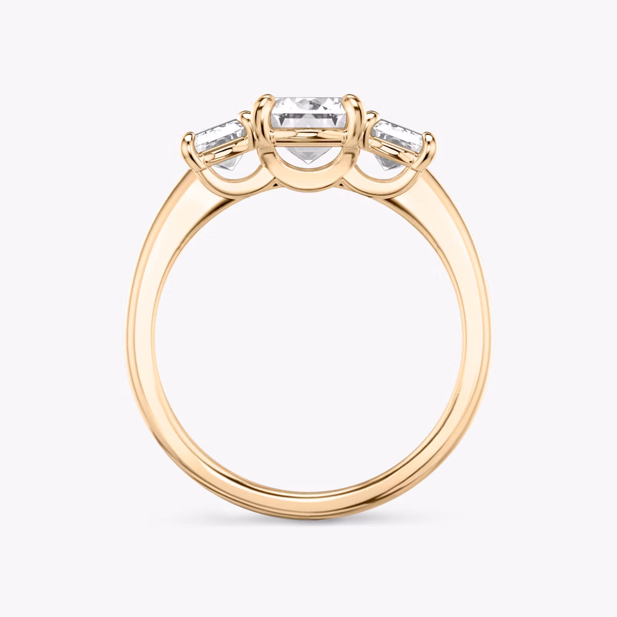 The Three Stone | Emerald | 14k | Rose Gold | bandAccent: Plain | sideStoneCarat: 0.50ct | sideStoneShape: Emerald | diamondOrientation: vertical | caratWeight: other