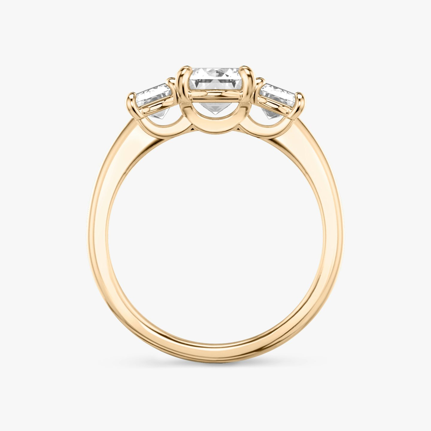 The Three Stone | Emerald | 14k | Rose Gold | bandAccent: Plain | sideStoneCarat: 0.50ct | sideStoneShape: Emerald | diamondOrientation: vertical | caratWeight: other
