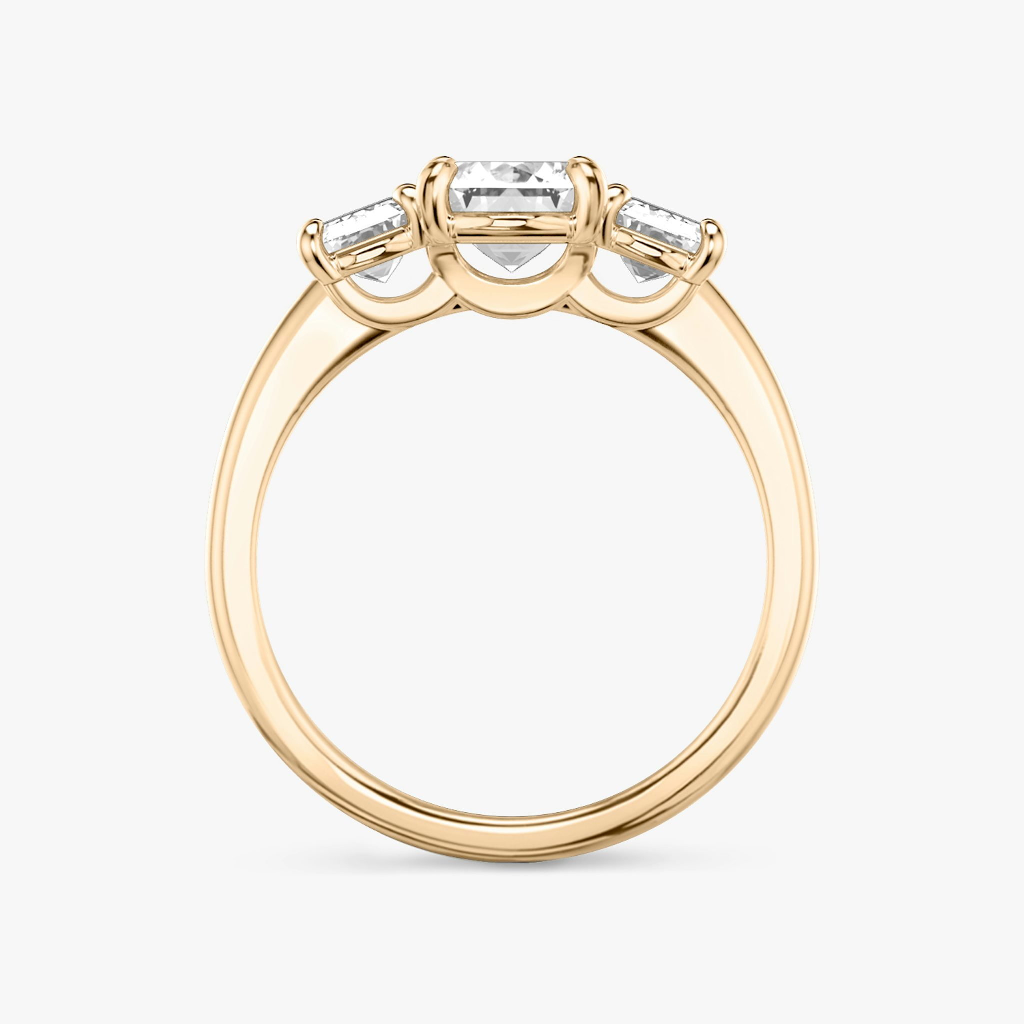 The Three Stone | Emerald | 14k | Rose Gold | bandAccent: Plain | sideStoneCarat: 0.50ct | sideStoneShape: Emerald | diamondOrientation: vertical | caratWeight: other
