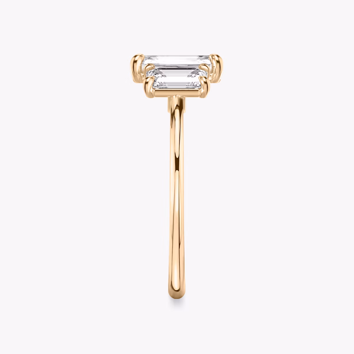 The Three Stone | Emerald | 14k | Rose Gold | bandAccent: Plain | sideStoneCarat: 0.50ct | sideStoneShape: Emerald | diamondOrientation: vertical | caratWeight: other
