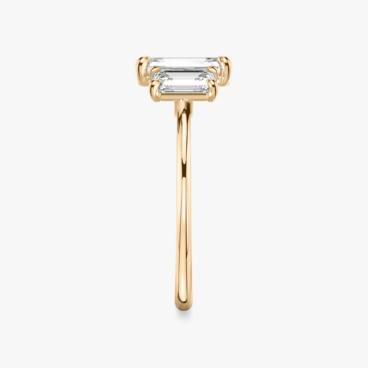 The Three Stone | Emerald | 14k | Rose Gold | bandAccent: Plain | sideStoneCarat: 0.50ct | sideStoneShape: Emerald | diamondOrientation: vertical | caratWeight: other