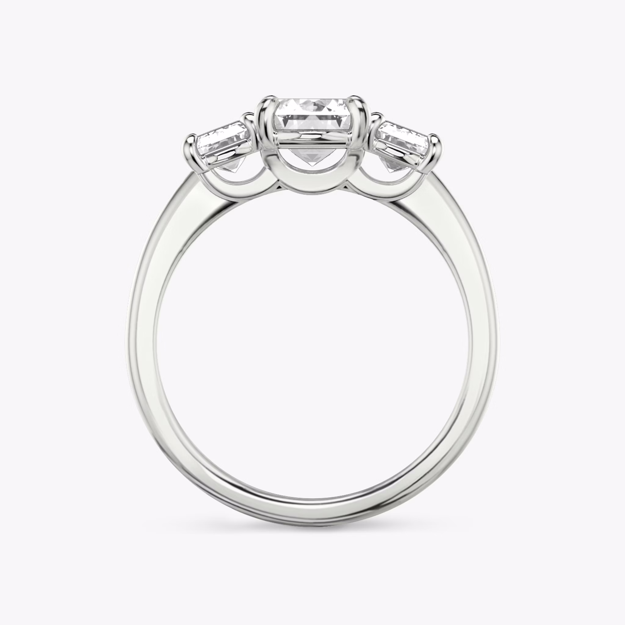 The Three Stone | Emerald | 18k | White Gold | bandAccent: Plain | sideStoneCarat: 0.50ct | sideStoneShape: Emerald | diamondOrientation: vertical | caratWeight: other