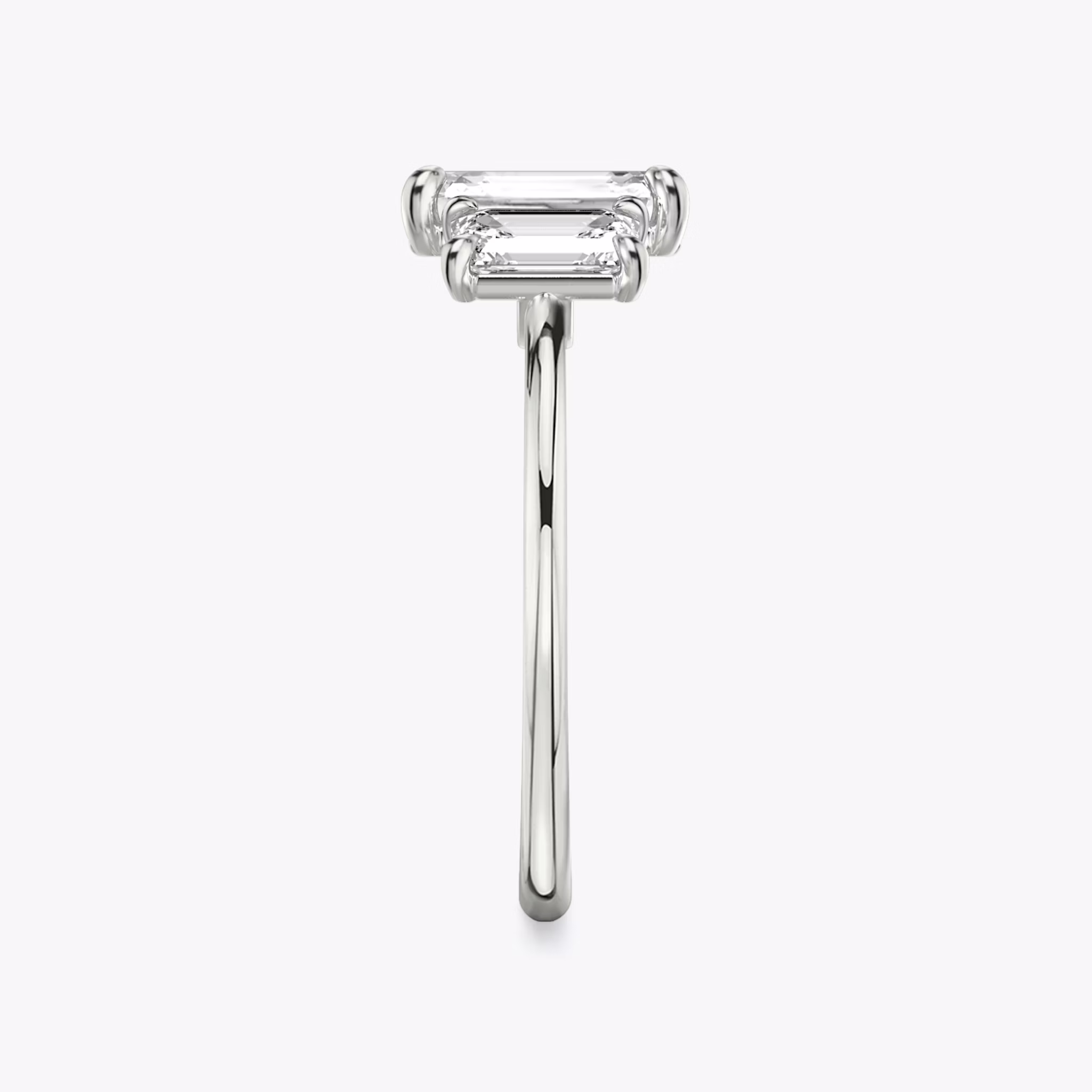 The Three Stone | Emerald | 18k | White Gold | bandAccent: Plain | sideStoneCarat: 0.50ct | sideStoneShape: Emerald | diamondOrientation: vertical | caratWeight: other