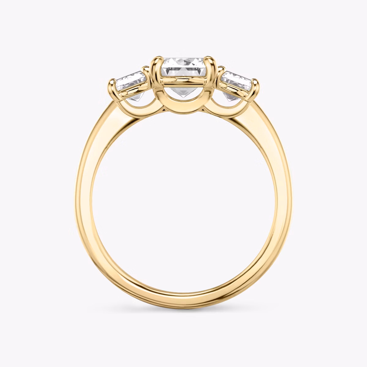 The Three Stone | Emerald | 18k | Yellow Gold | bandAccent: Plain | sideStoneCarat: 0.50ct | sideStoneShape: Emerald | diamondOrientation: vertical | caratWeight: other