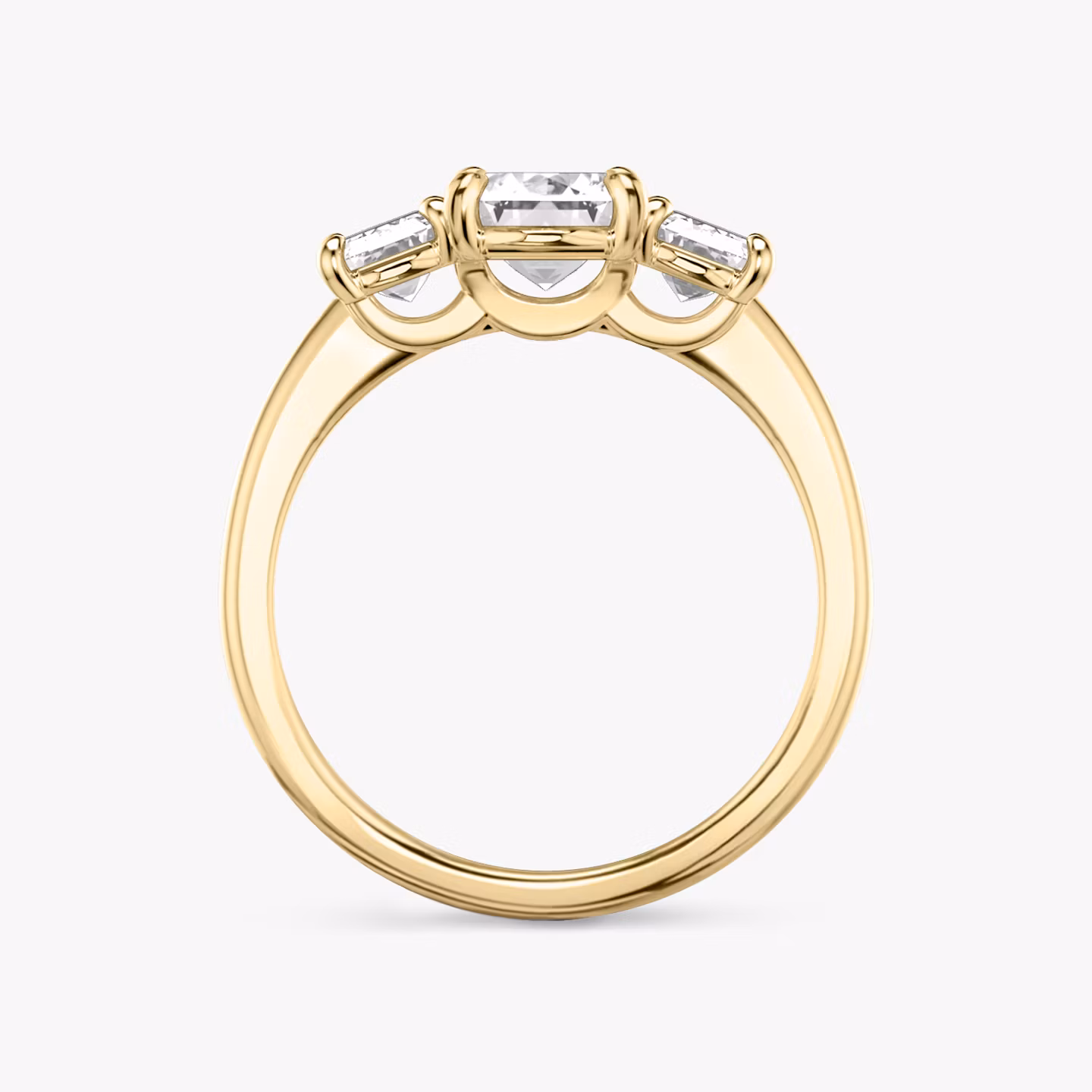 The Three Stone | Emerald | 18k | Yellow Gold | bandAccent: Plain | sideStoneCarat: 0.50ct | sideStoneShape: Emerald | diamondOrientation: vertical | caratWeight: other
