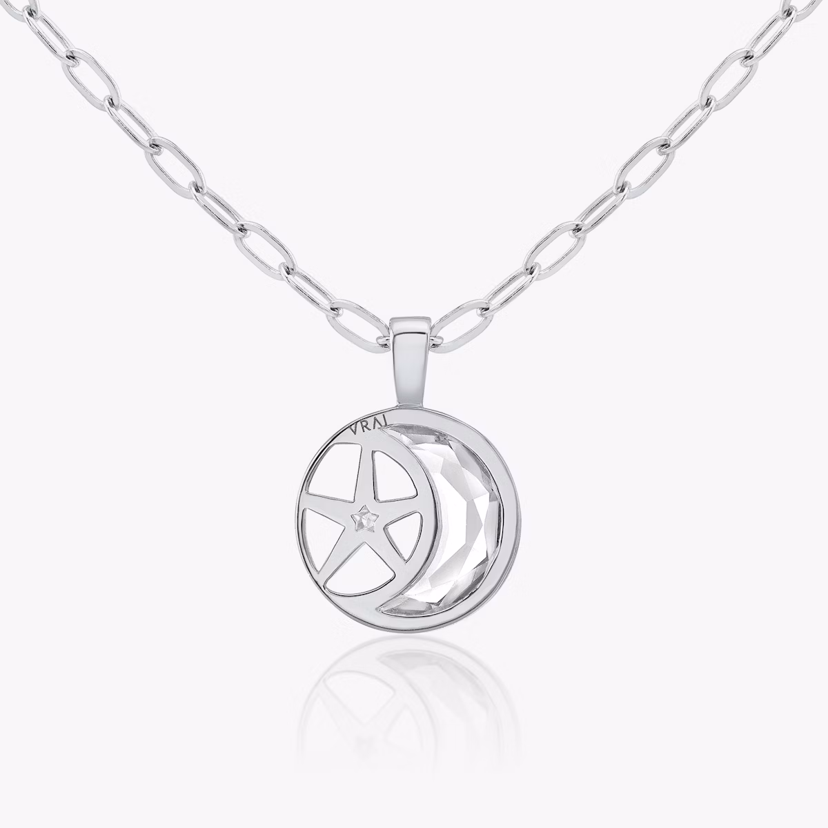 VRAI Solitaire Moon Pendant | Platinum | chainLength: 18-20