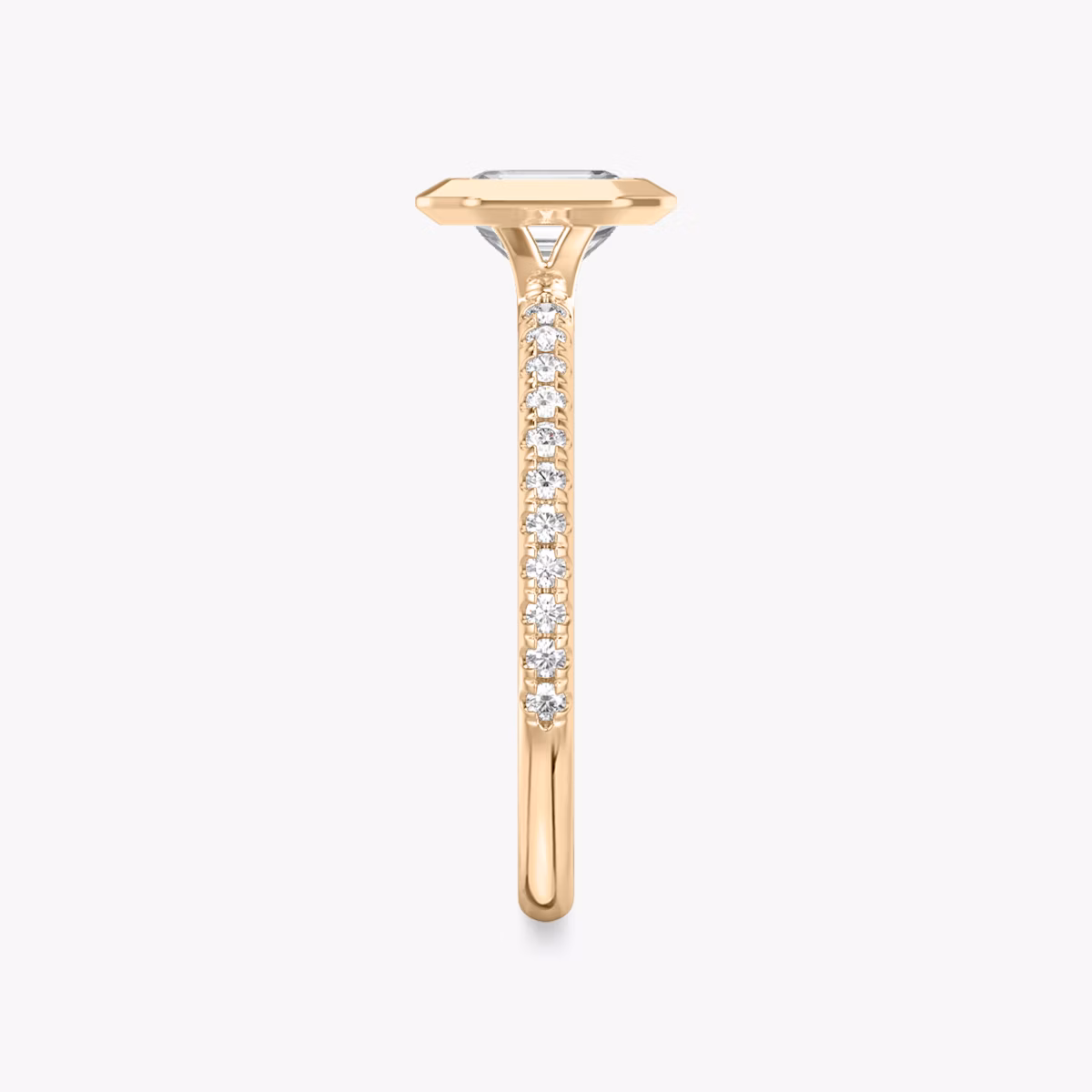 The Signature Bezel | Emerald | 14k | Rose Gold | bandAccent: Pavé | diamondOrientation: horizontal | caratWeight: other