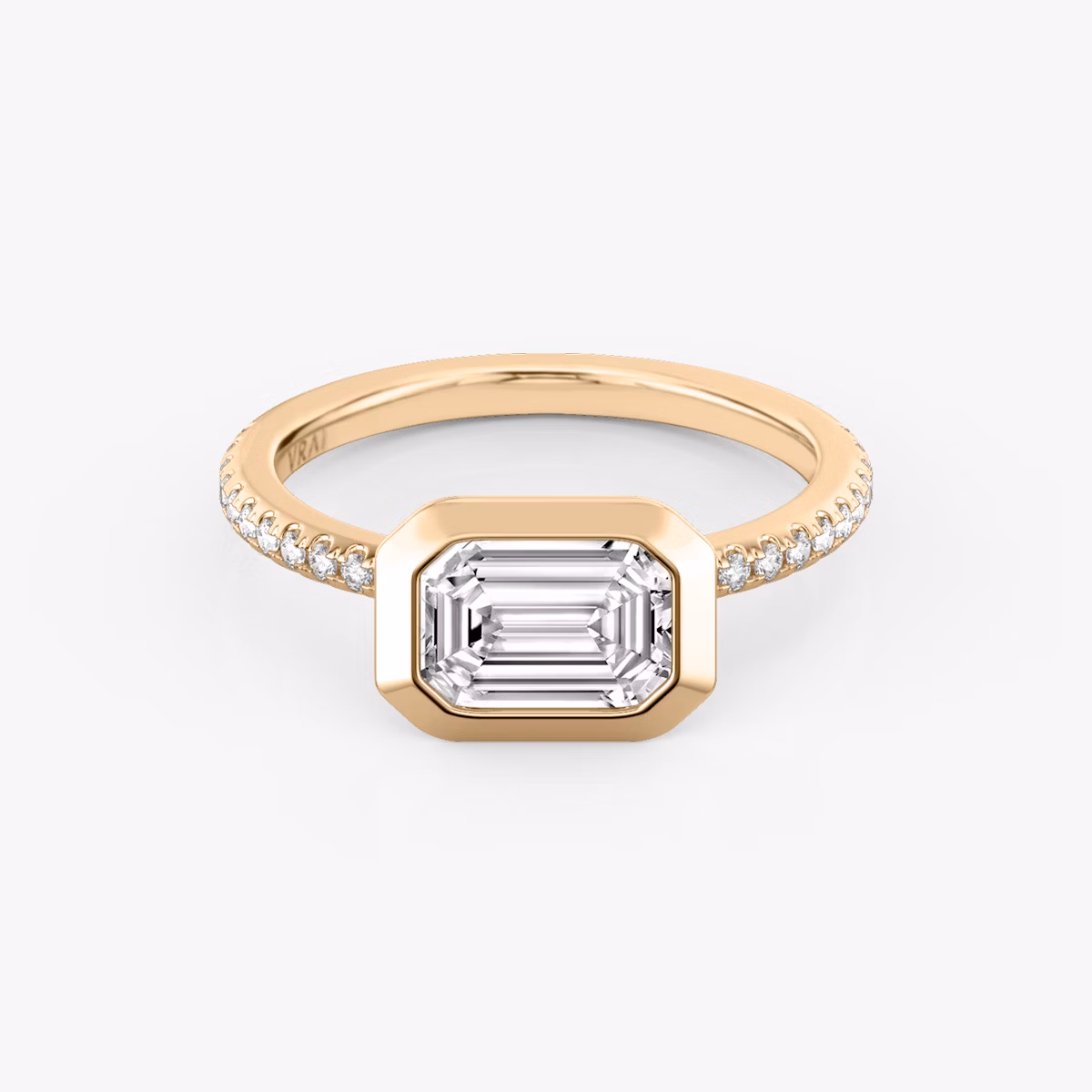 The Signature Bezel | Emerald | 14k | Rose Gold | bandAccent: Pavé | diamondOrientation: horizontal | caratWeight: other