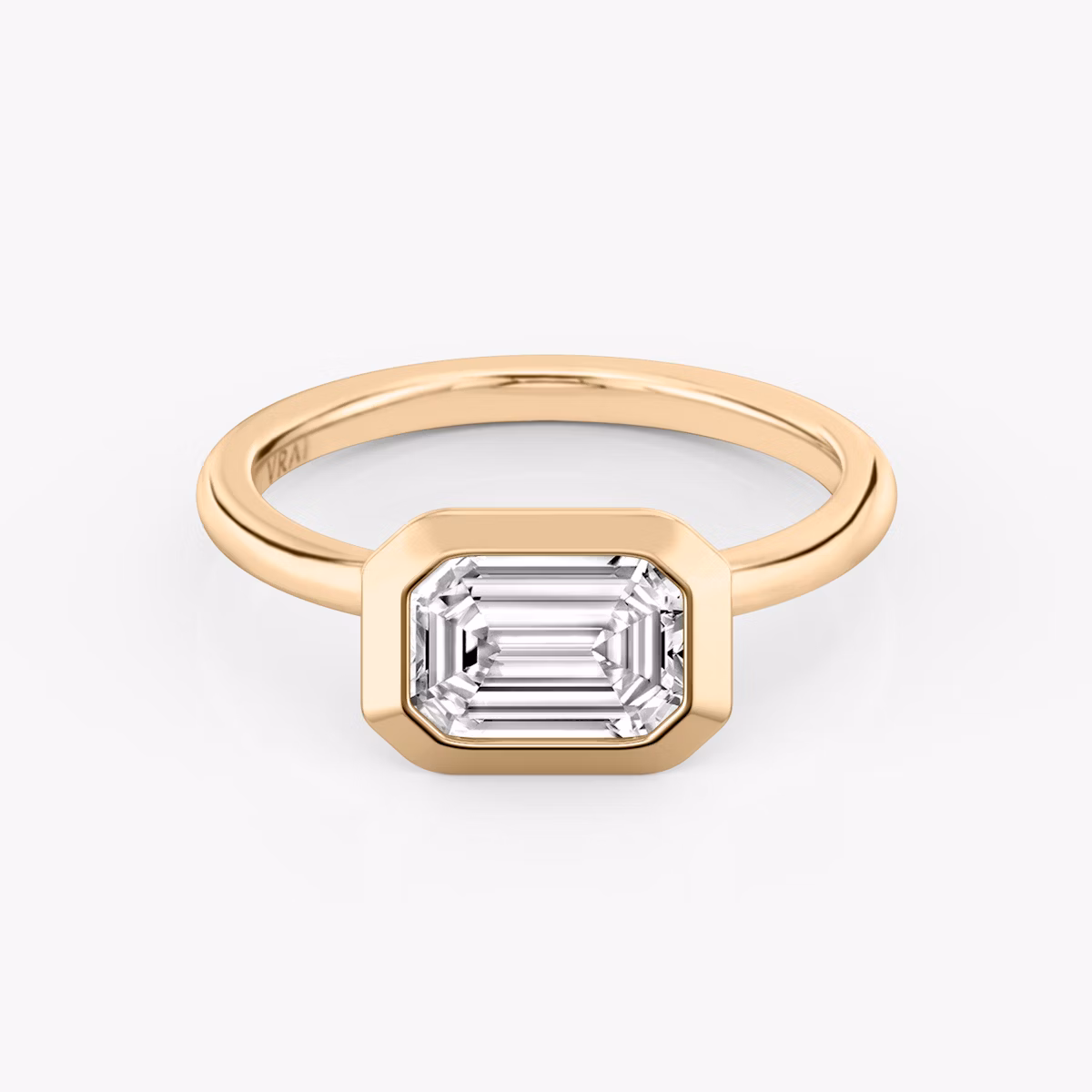 The Signature Bezel | Emerald | 14k | Rose Gold | bandAccent: Plain | diamondOrientation: horizontal | caratWeight: other