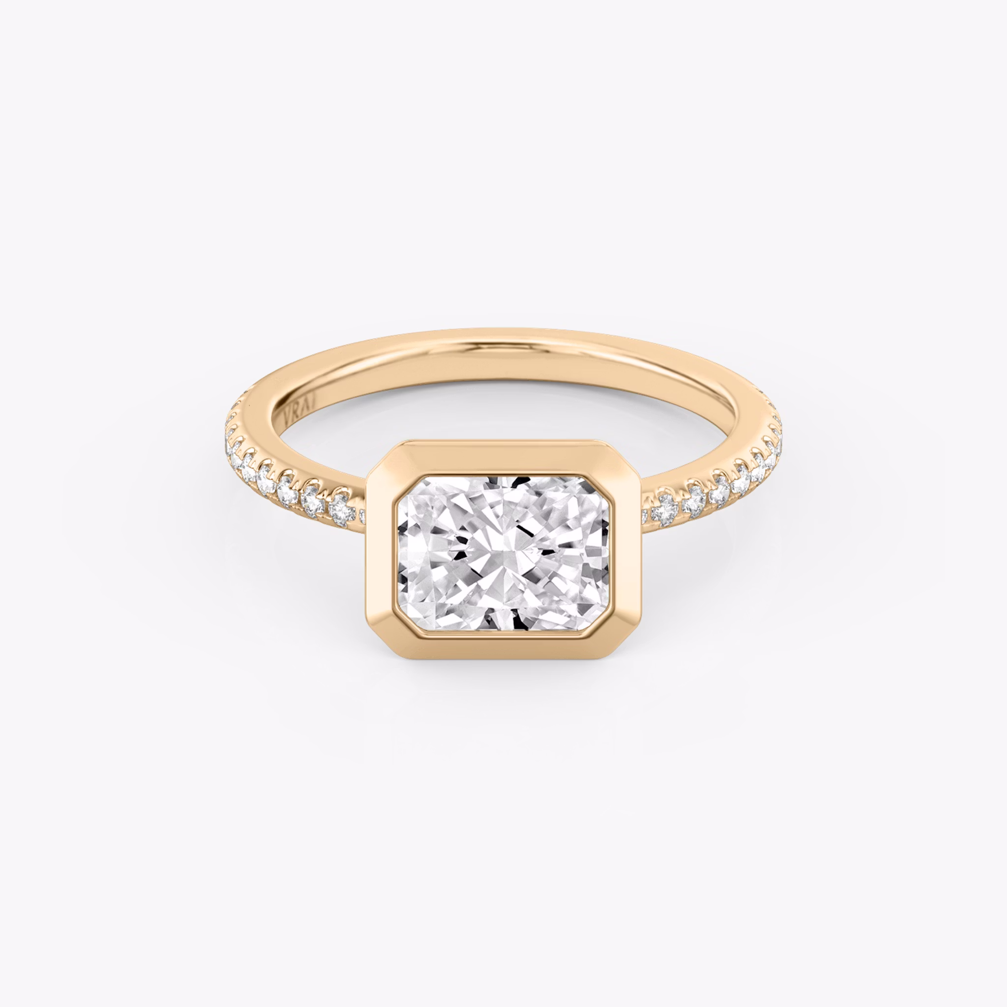 The Signature Bezel | Radiant | 14k | Rose Gold | bandAccent: Pavé | diamondOrientation: horizontal | caratWeight: other