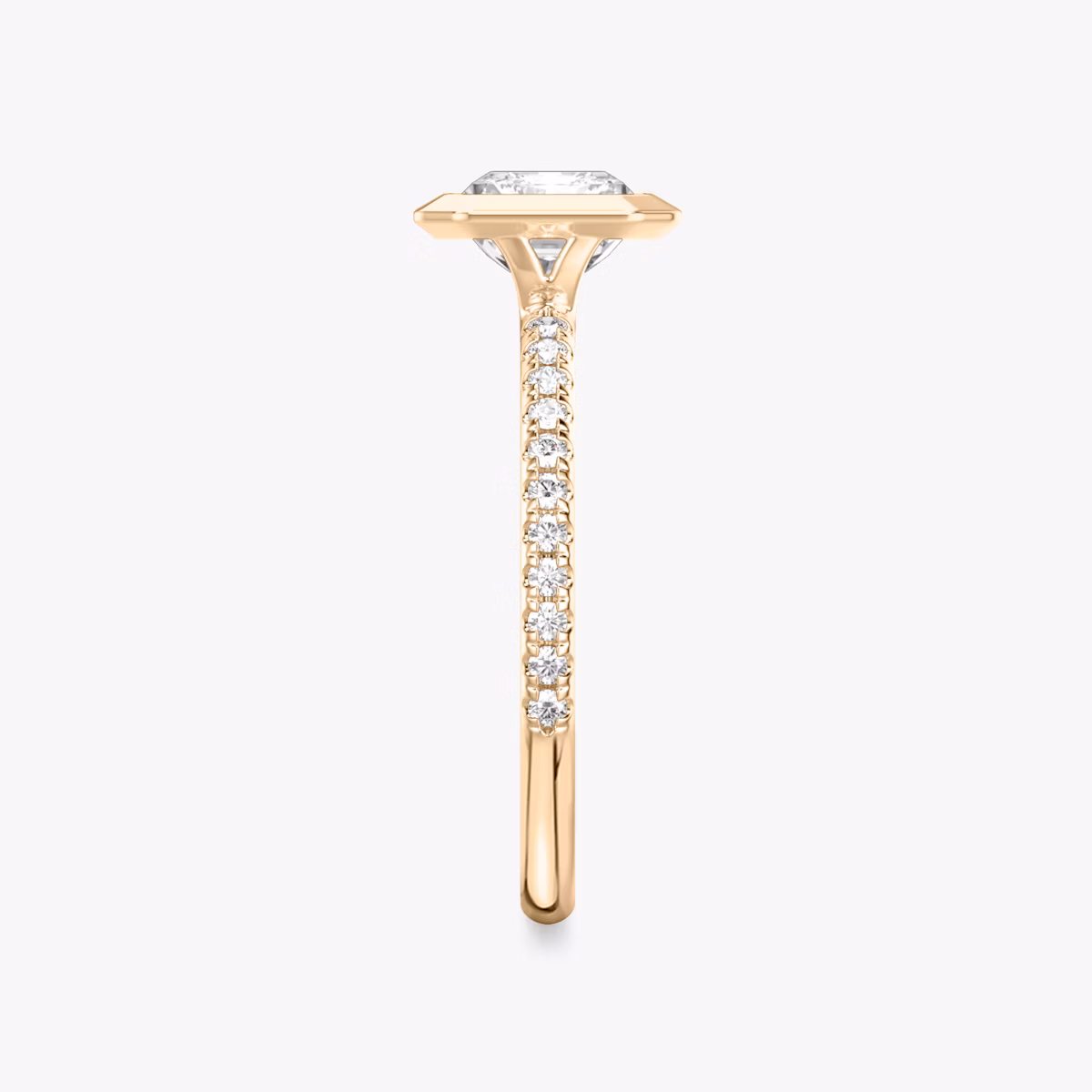 The Signature Bezel | Radiant | 14k | Rose Gold | bandAccent: Pavé | diamondOrientation: horizontal | caratWeight: other