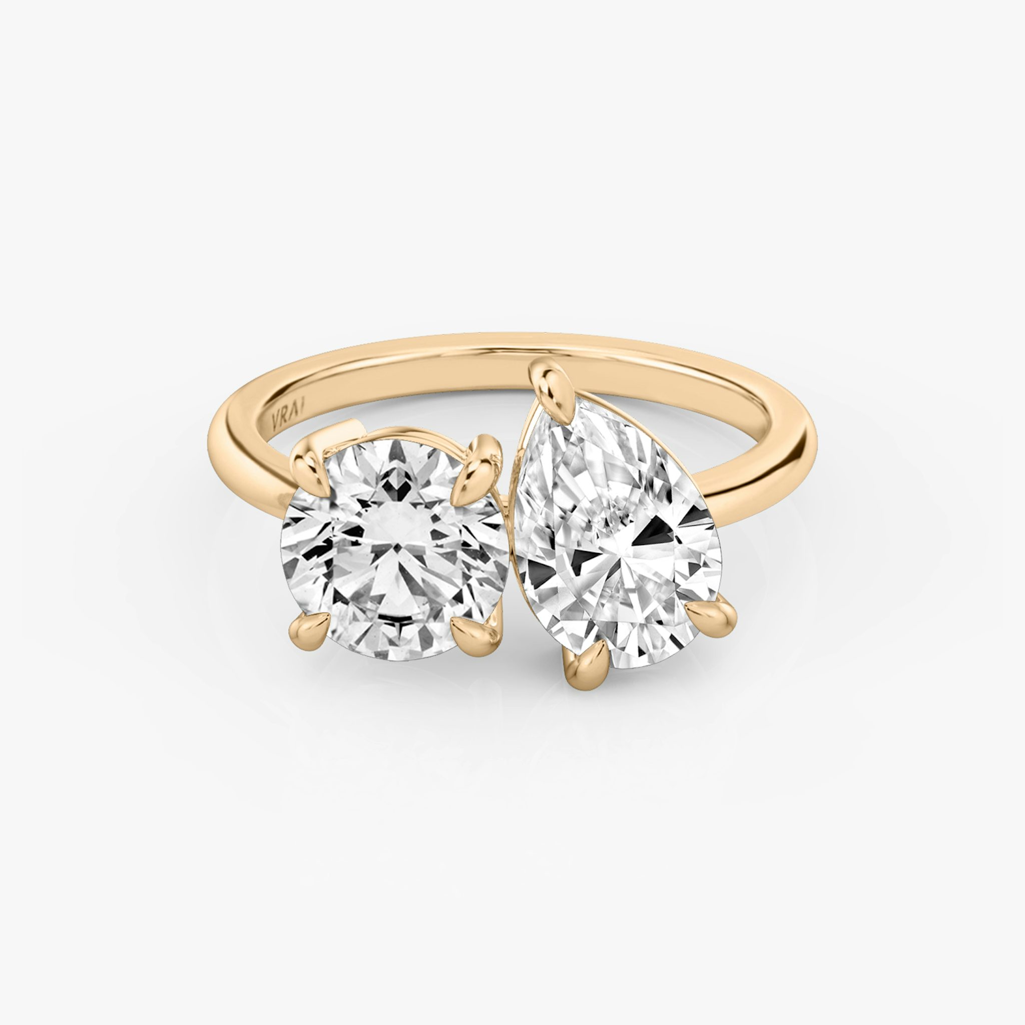 The Toi et Moi | Round Brilliant and Pear | 14k | Rose Gold | bandAccent: Plain | diamondOrientation: vertical | caratWeight: other