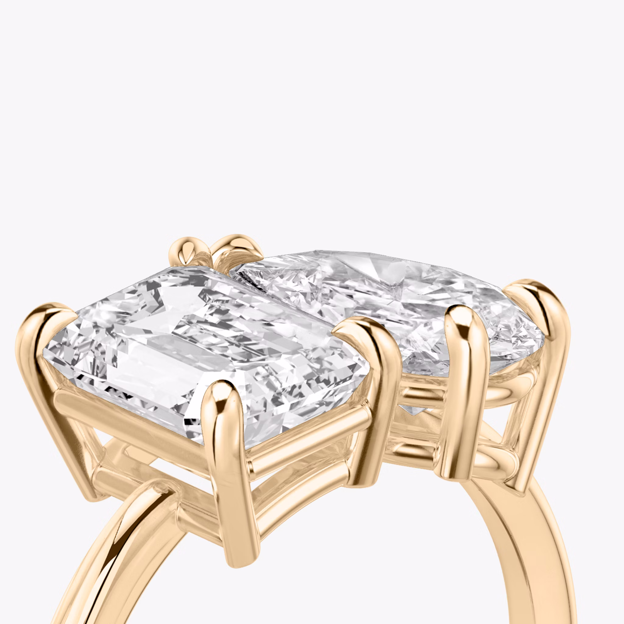 The Toi et Moi | Emerald and Pear | 14k | Rose Gold | bandAccent: Plain | diamondOrientation: vertical | caratWeight: other