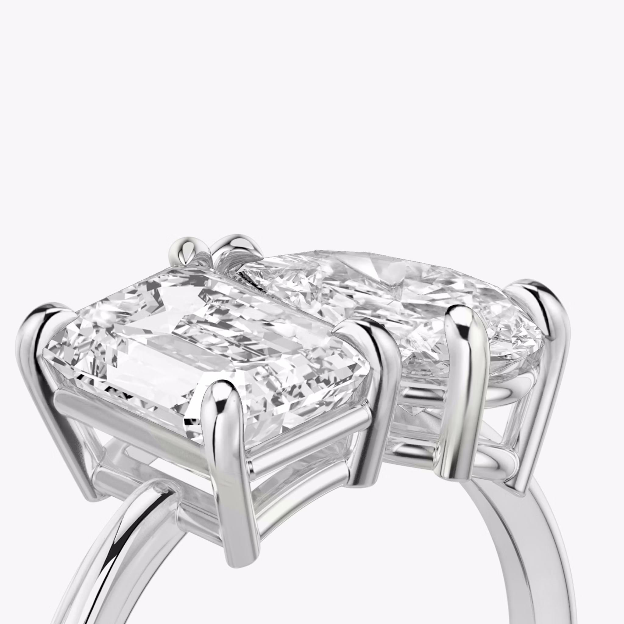 The Toi et Moi | Emerald and Pear | 18k | White Gold | bandAccent: Plain | diamondOrientation: vertical | caratWeight: other