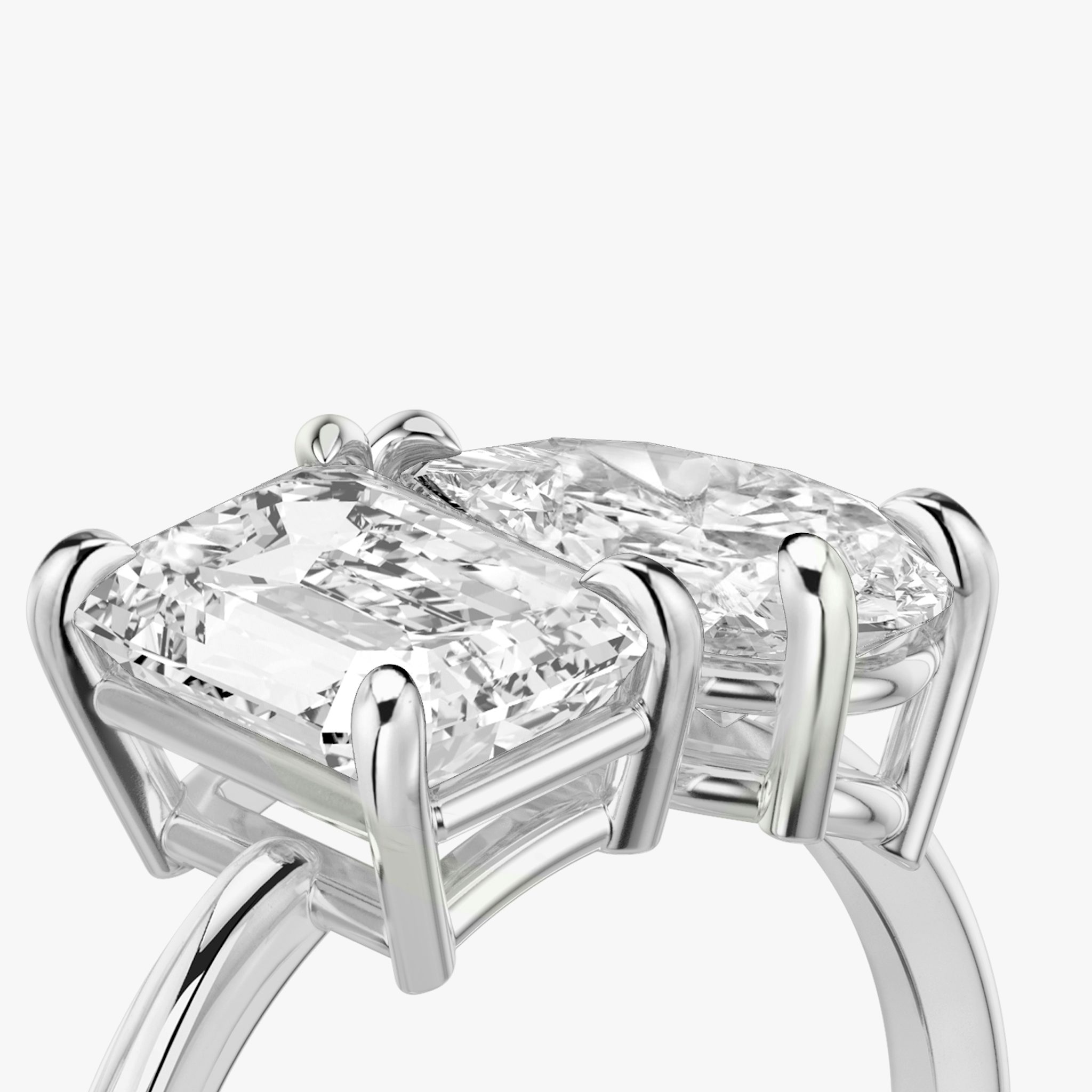 The Toi et Moi | Emerald and Pear | 18k | White Gold | bandAccent: Plain | diamondOrientation: vertical | caratWeight: other