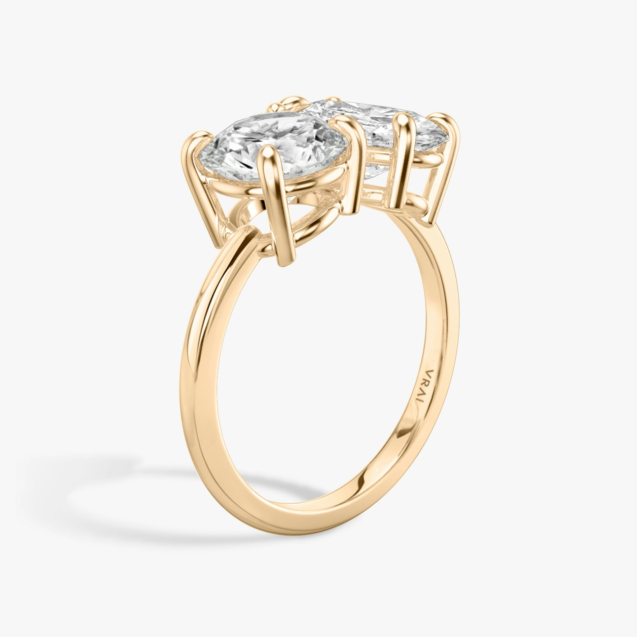 The Toi et Moi | Round Brilliant and Oval | 14k | Rose Gold | bandAccent: Plain | diamondOrientation: vertical | caratWeight: other