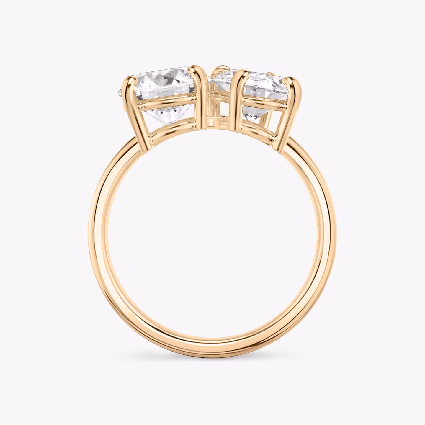 Bague de fiançailles Toi et Moi | Rond brillant et Ovale | 14k | Or rose | bandAccent: Simple | diamondOrientation: vertical | caratWeight: other