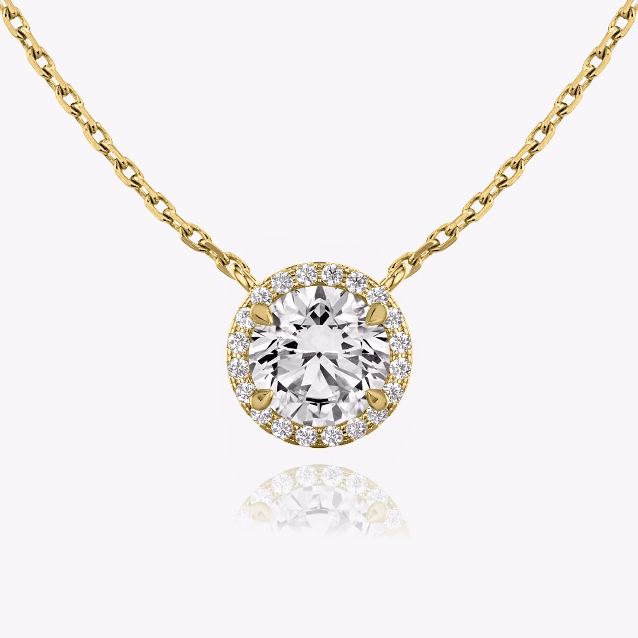 Halo Necklace Round Brilliant | Yellow Gold