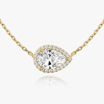 halo pear diamond necklace yellow gold