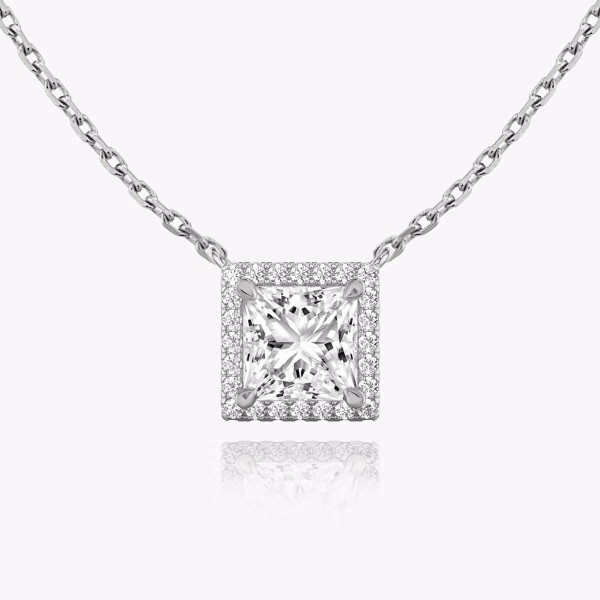Halo Necklace | Princess | 14k | White Gold | caratWeight: 0.50ct