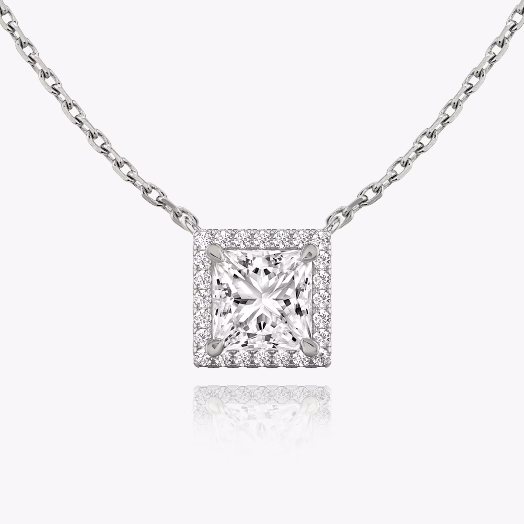 Halo Necklace | Princess | 14k | White Gold | caratWeight: 0.25ct