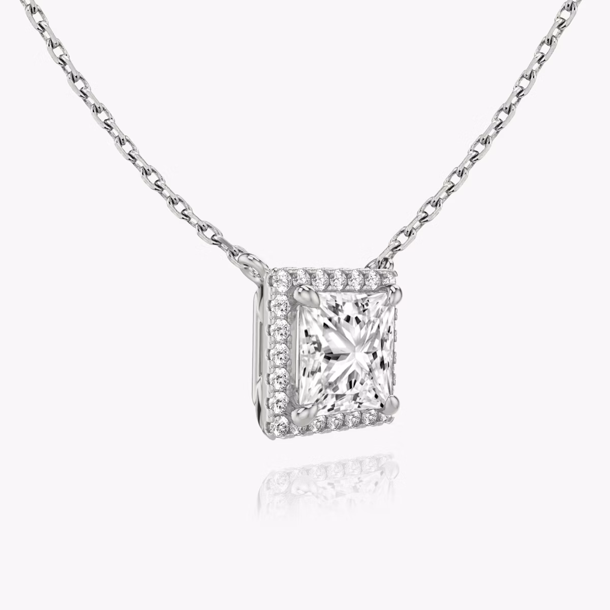 Halo Necklace | Princess | 14k | White Gold | caratWeight: 0.50ct